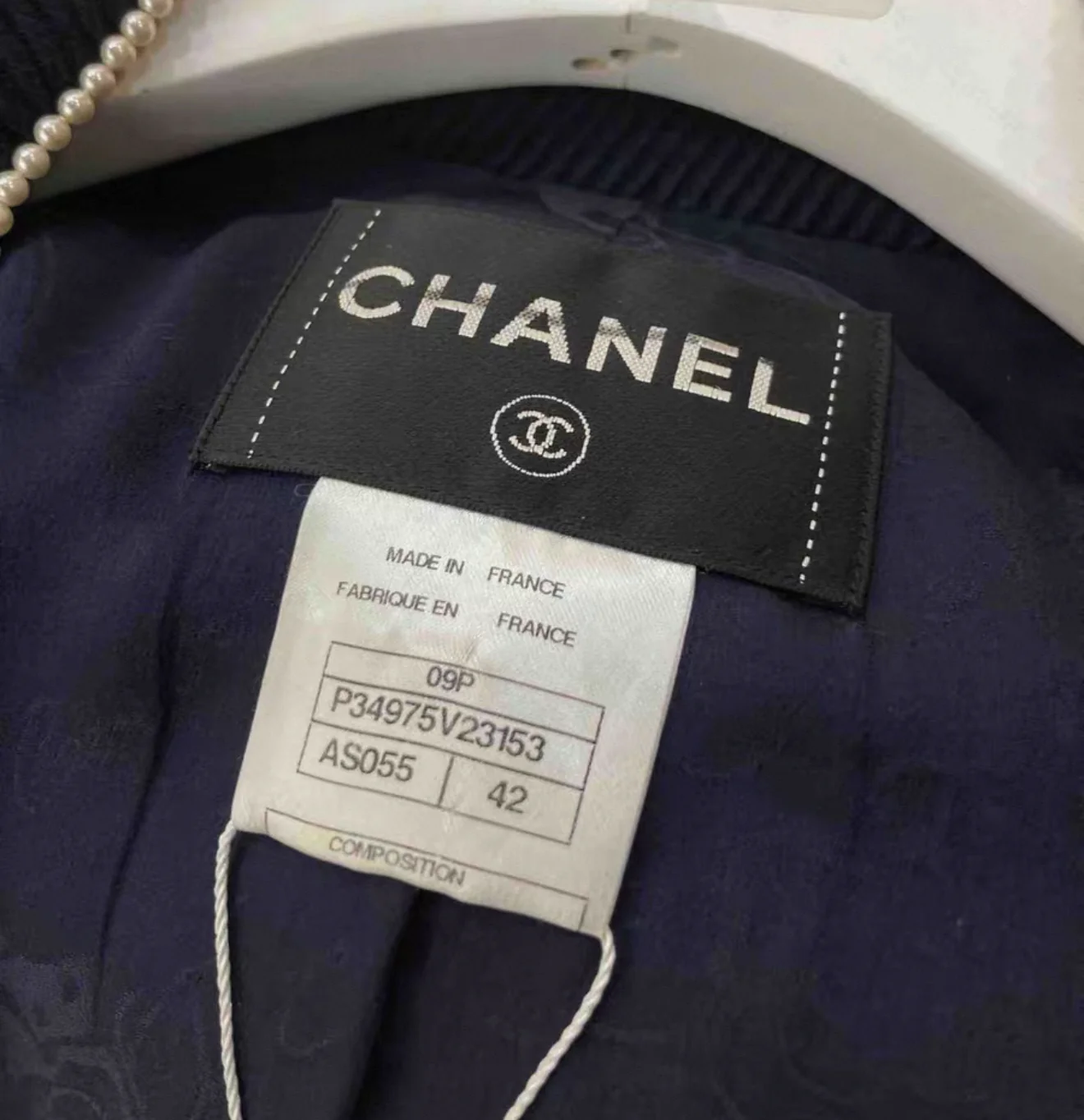Chanel 09P Pearl Button Navy Blue Military Jacket FR42 - Image 4