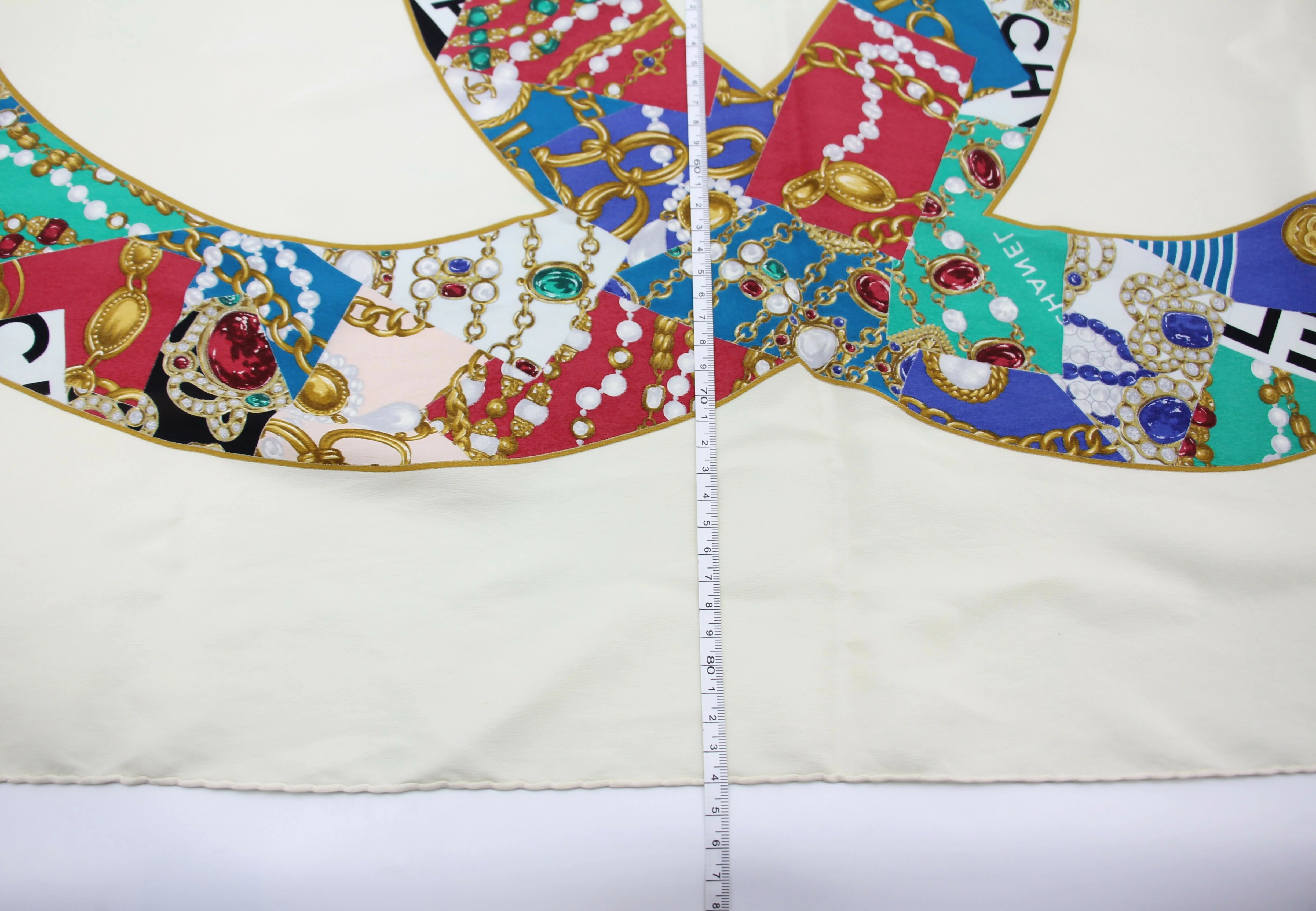 Chanel 100% Silk Beige Jewelry Pattern Scarf - Image 10