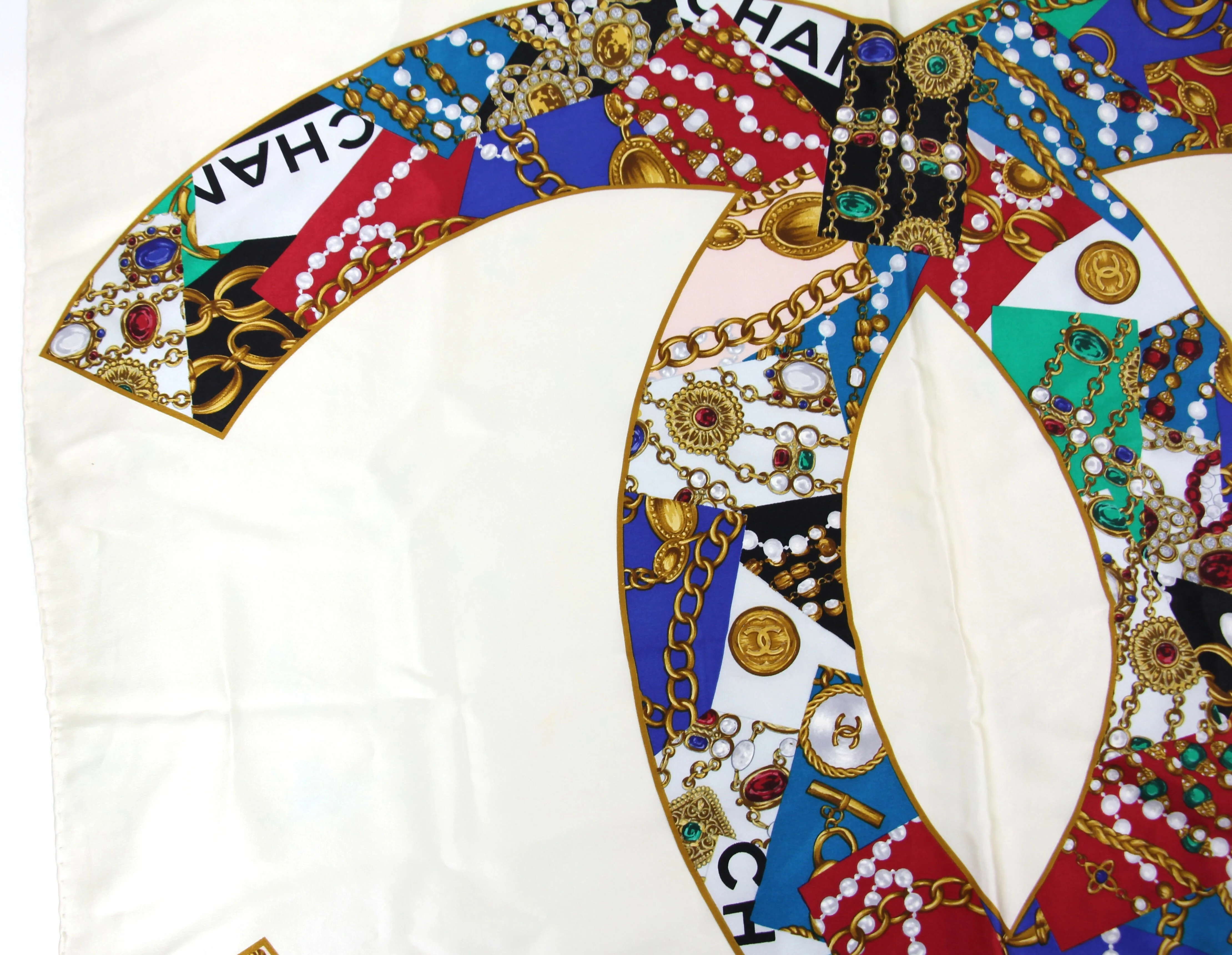 Chanel 100% Silk Beige Jewelry Pattern Scarf - Image 2