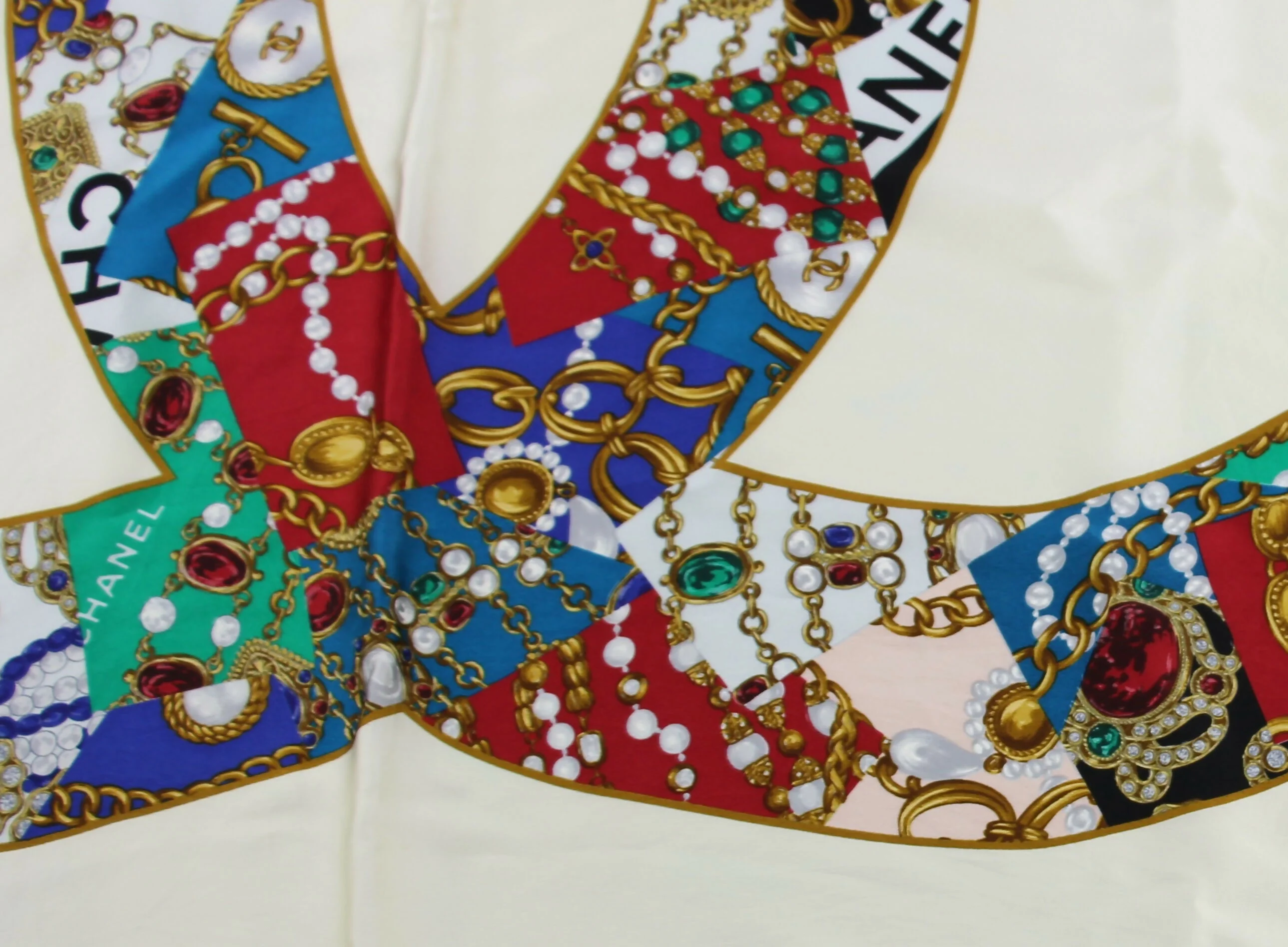 Chanel 100% Silk Beige Jewelry Pattern Scarf - Image 6