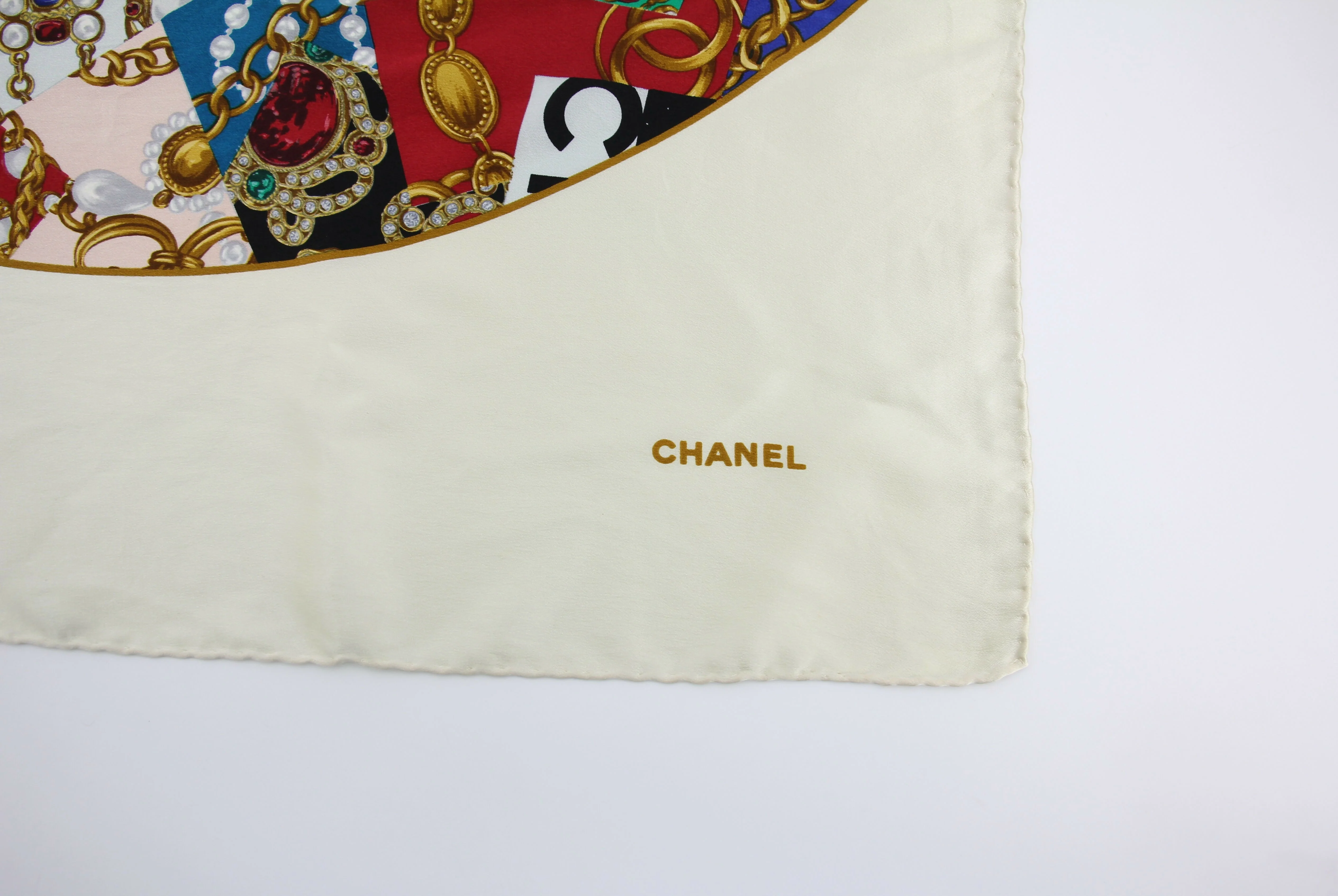 Chanel 100% Silk Beige Jewelry Pattern Scarf - Image 7