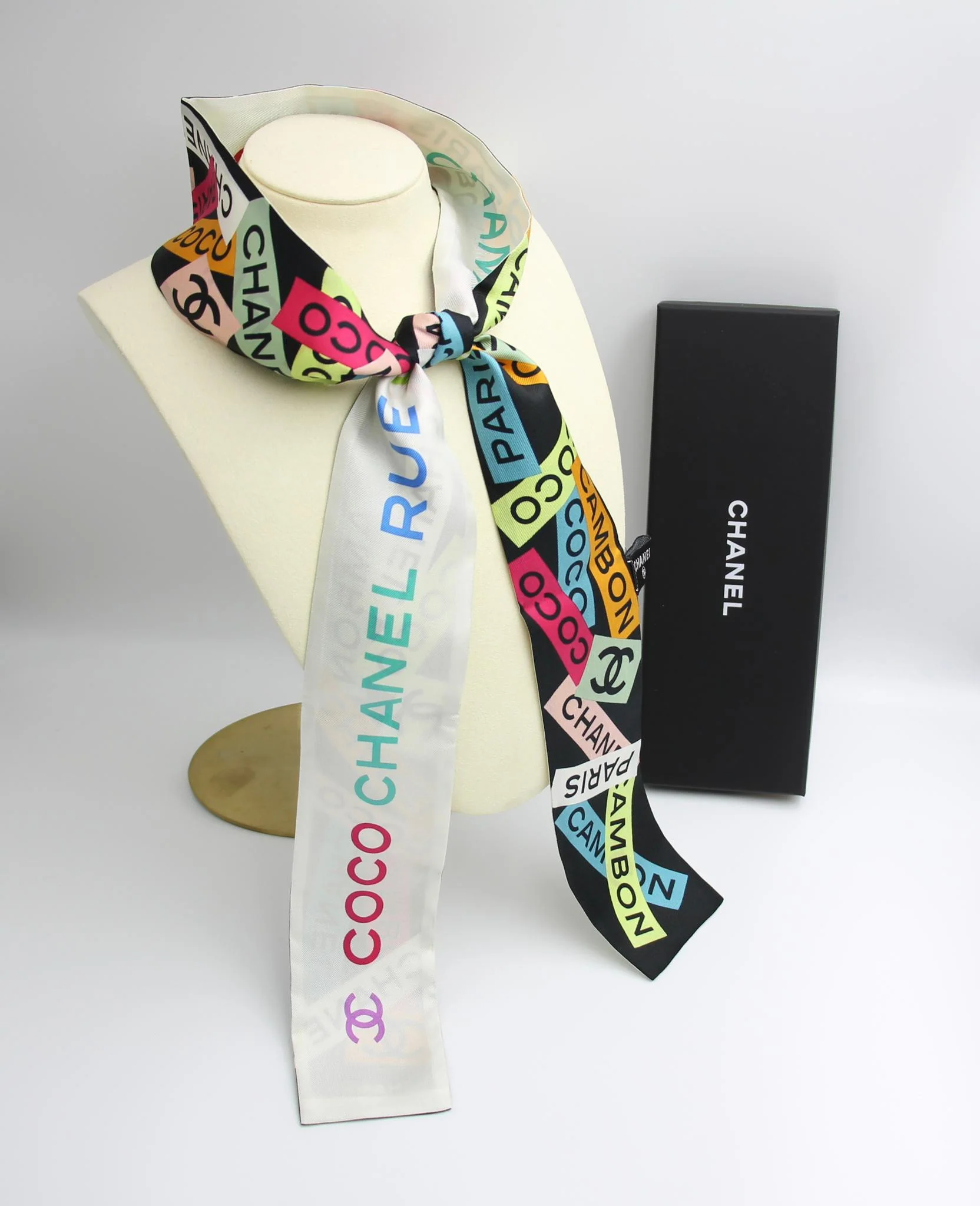 Chanel 100 Silk Multicolour Coco Mark Scarf - Image 2