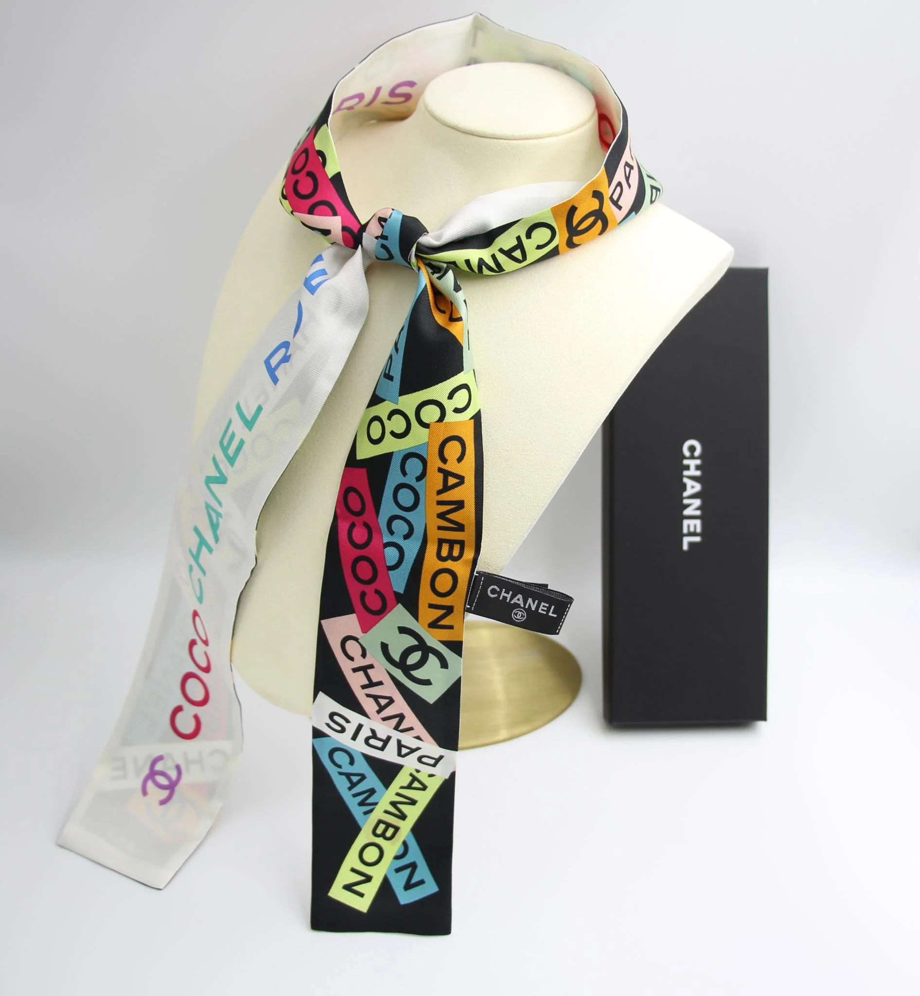 Chanel 100 Silk Multicolour Coco Mark Scarf - Image 3