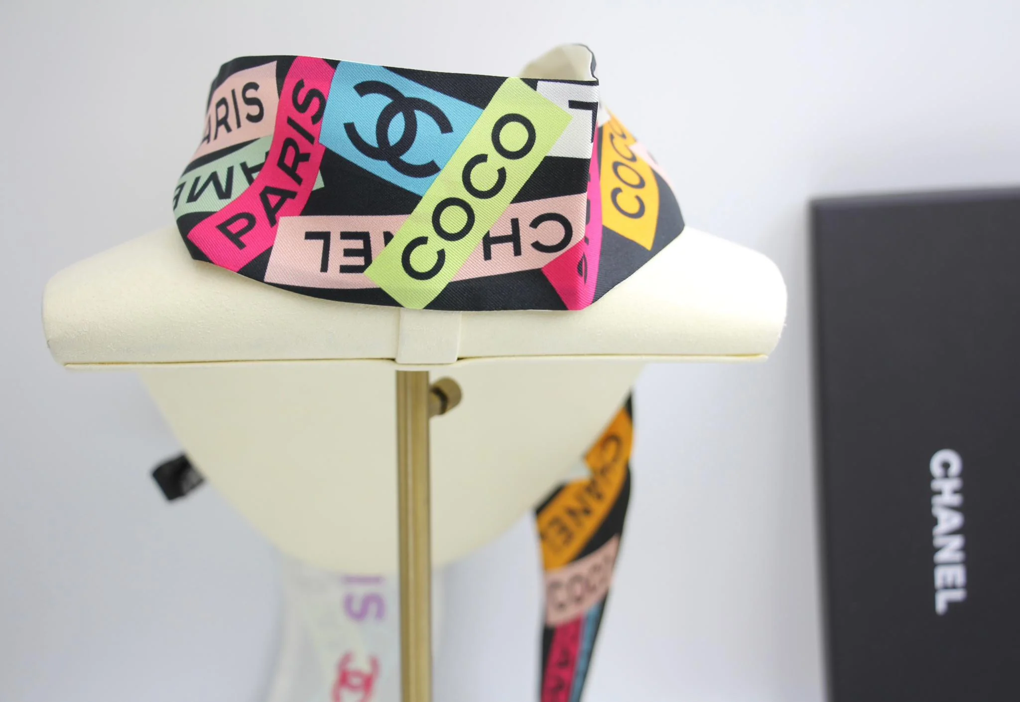 Chanel 100 Silk Multicolour Coco Mark Scarf - Image 4