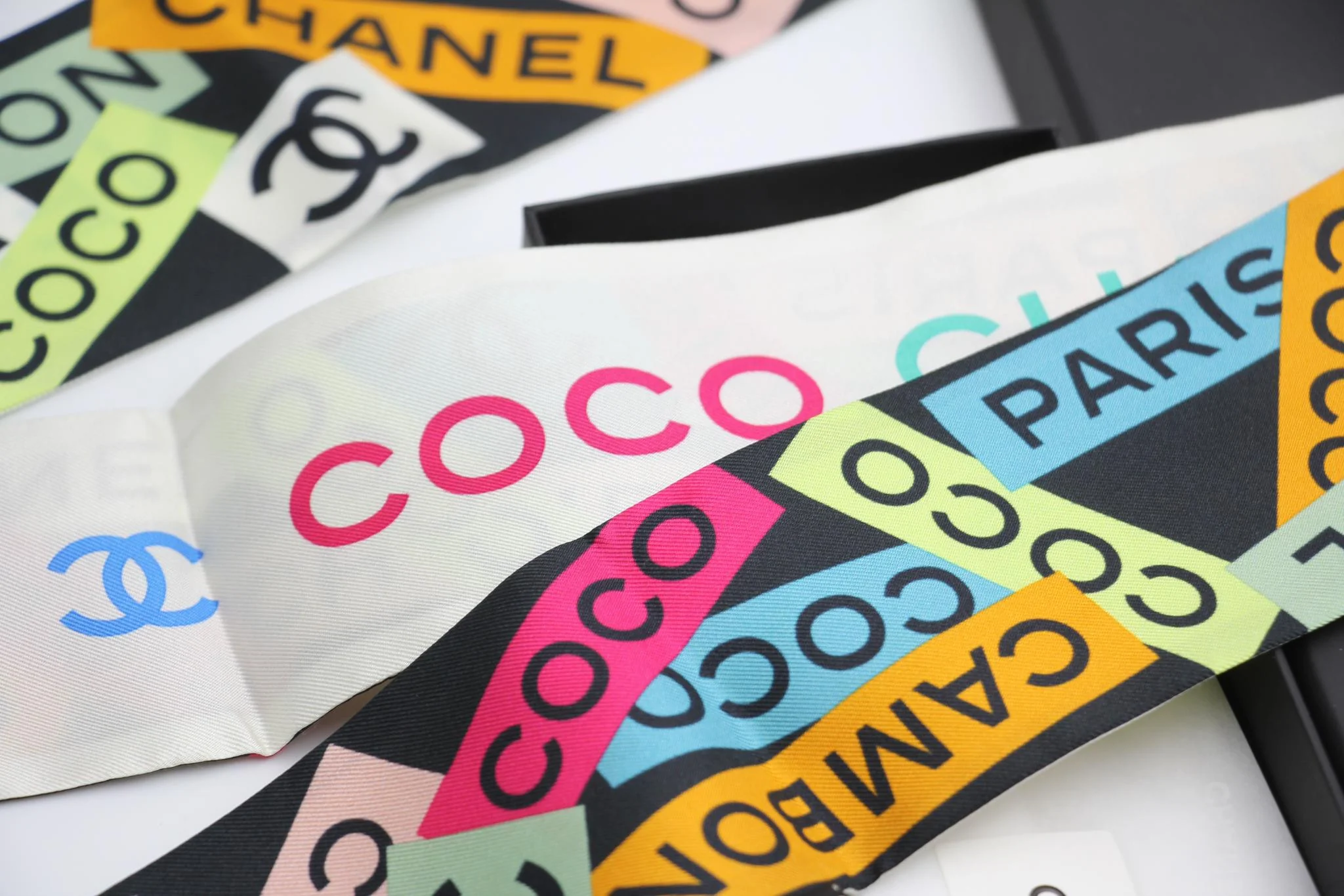 Chanel 100 Silk Multicolour Coco Mark Scarf - Image 5