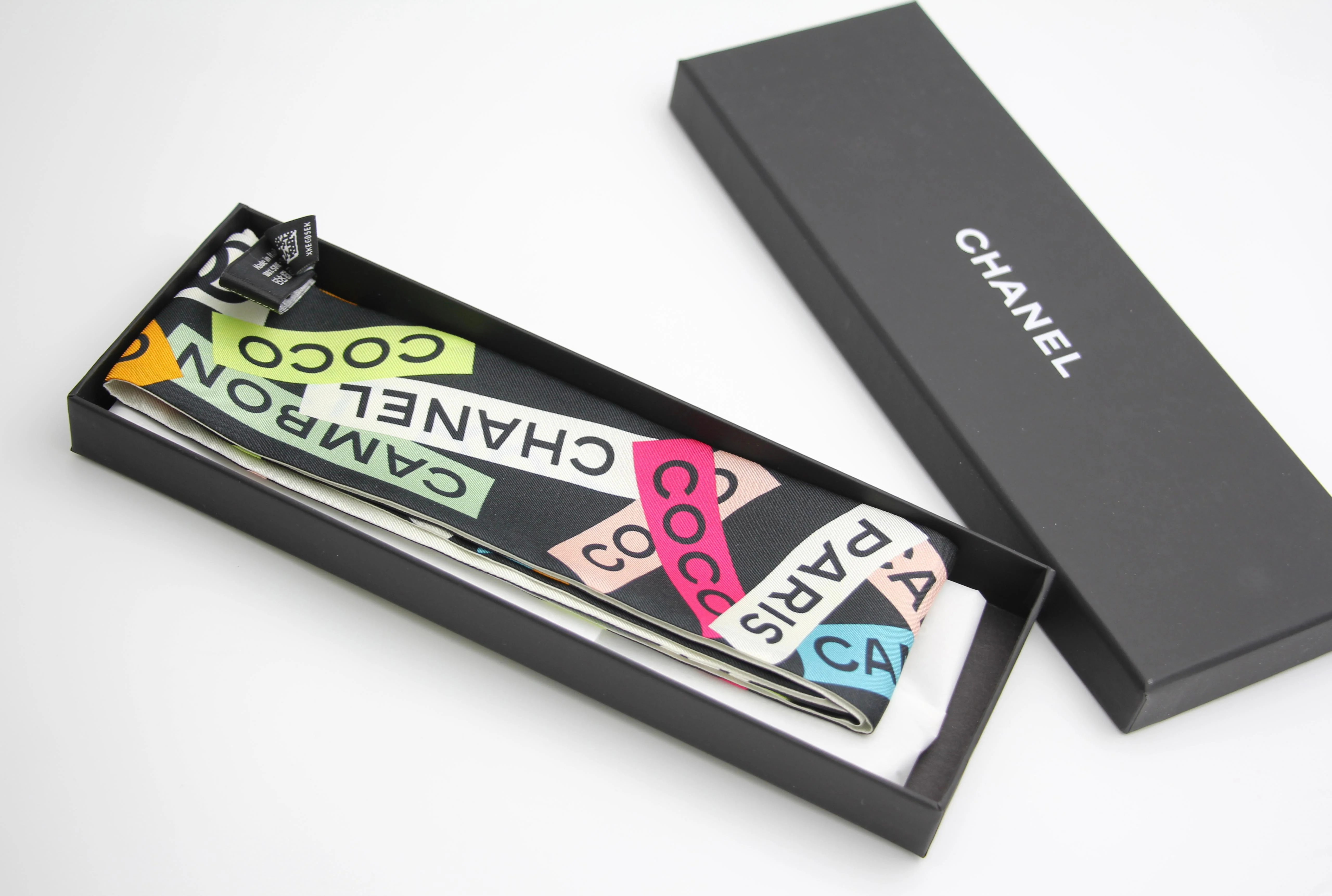 Chanel 100 Silk Multicolour Coco Mark Scarf - Image 9