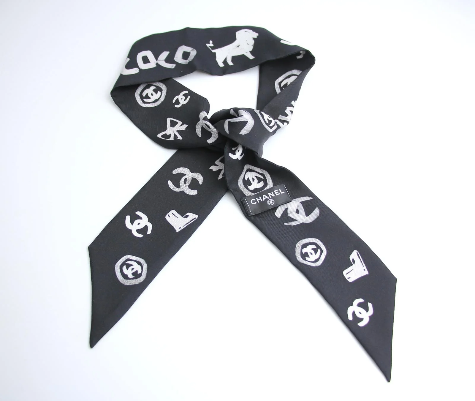 Chanel 100 Silk Twilly Black White Cc Scarf - Image 11