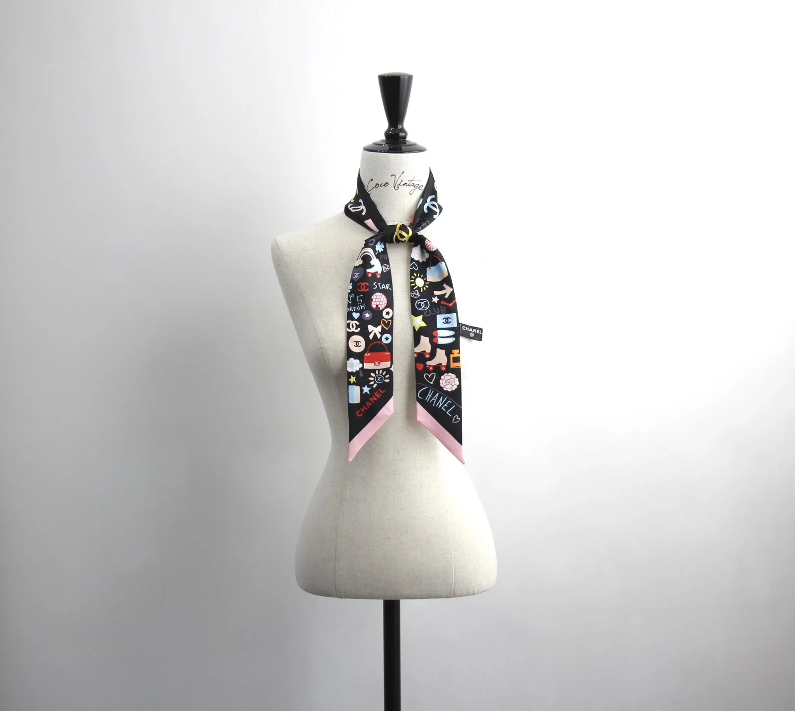 Chanel 100 Silk Twilly Cc Mark Scarf In Black - Image 10