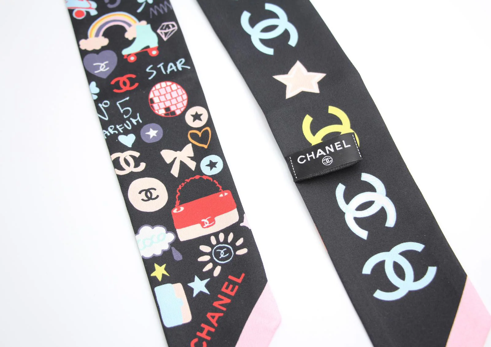 Chanel 100 Silk Twilly Cc Mark Scarf In Black - Image 3