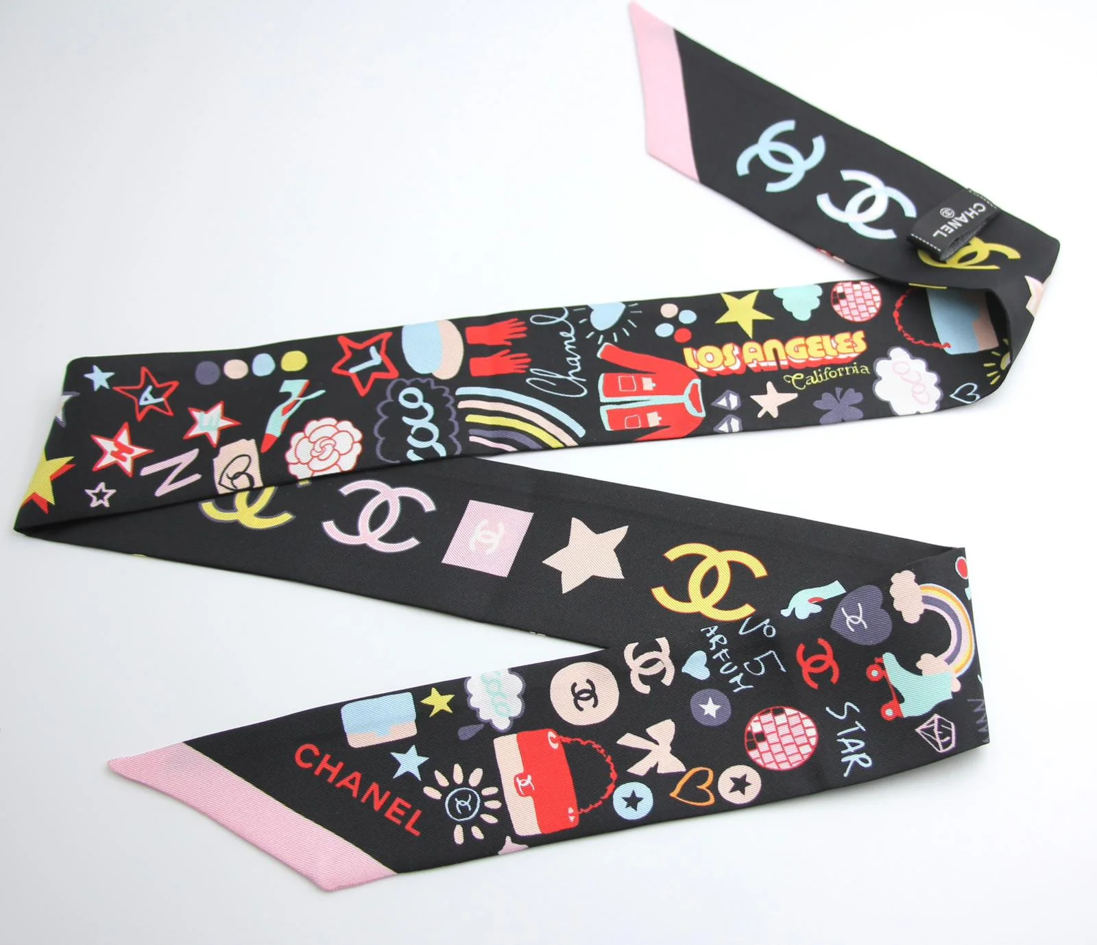 Chanel 100 Silk Twilly Cc Mark Scarf In Black - Image 5