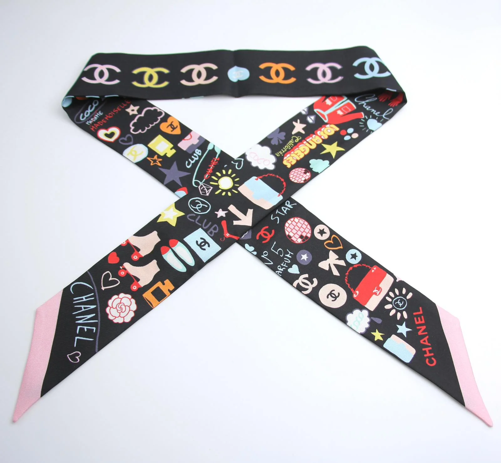 Chanel 100 Silk Twilly Cc Mark Scarf In Black - Image 6