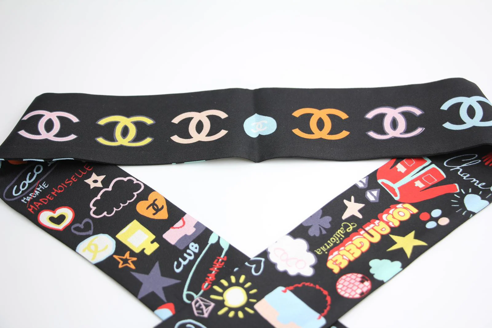 Chanel 100 Silk Twilly Cc Mark Scarf In Black - Image 7