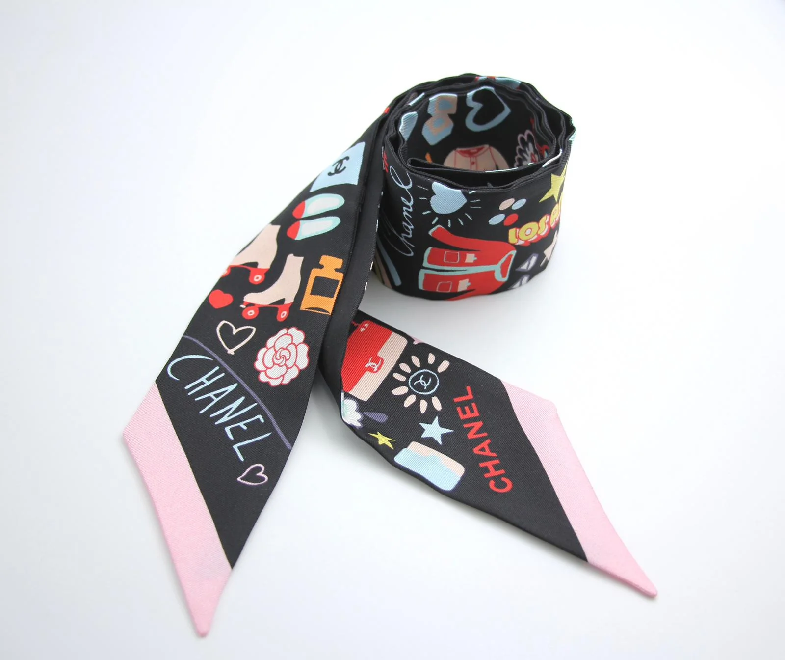 Chanel 100 Silk Twilly Cc Mark Scarf In Black - Image 8