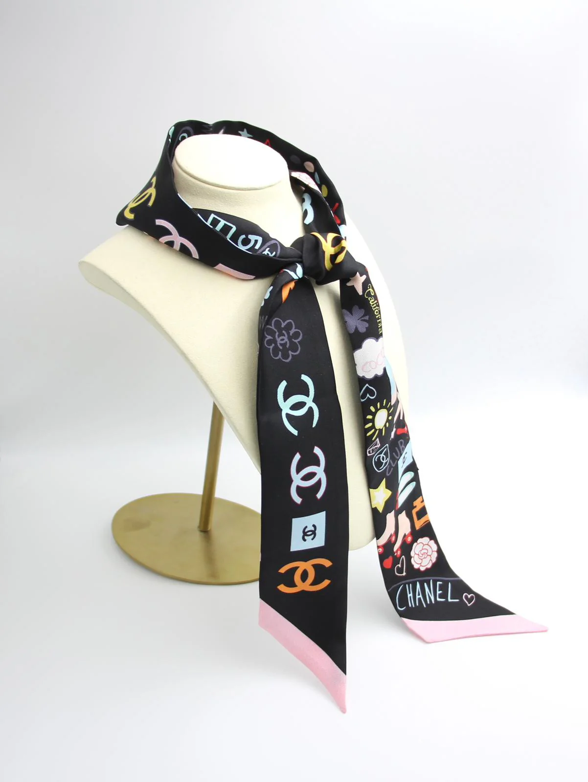 Chanel 100 Silk Twilly Cc Mark Scarf In Black - Image 9