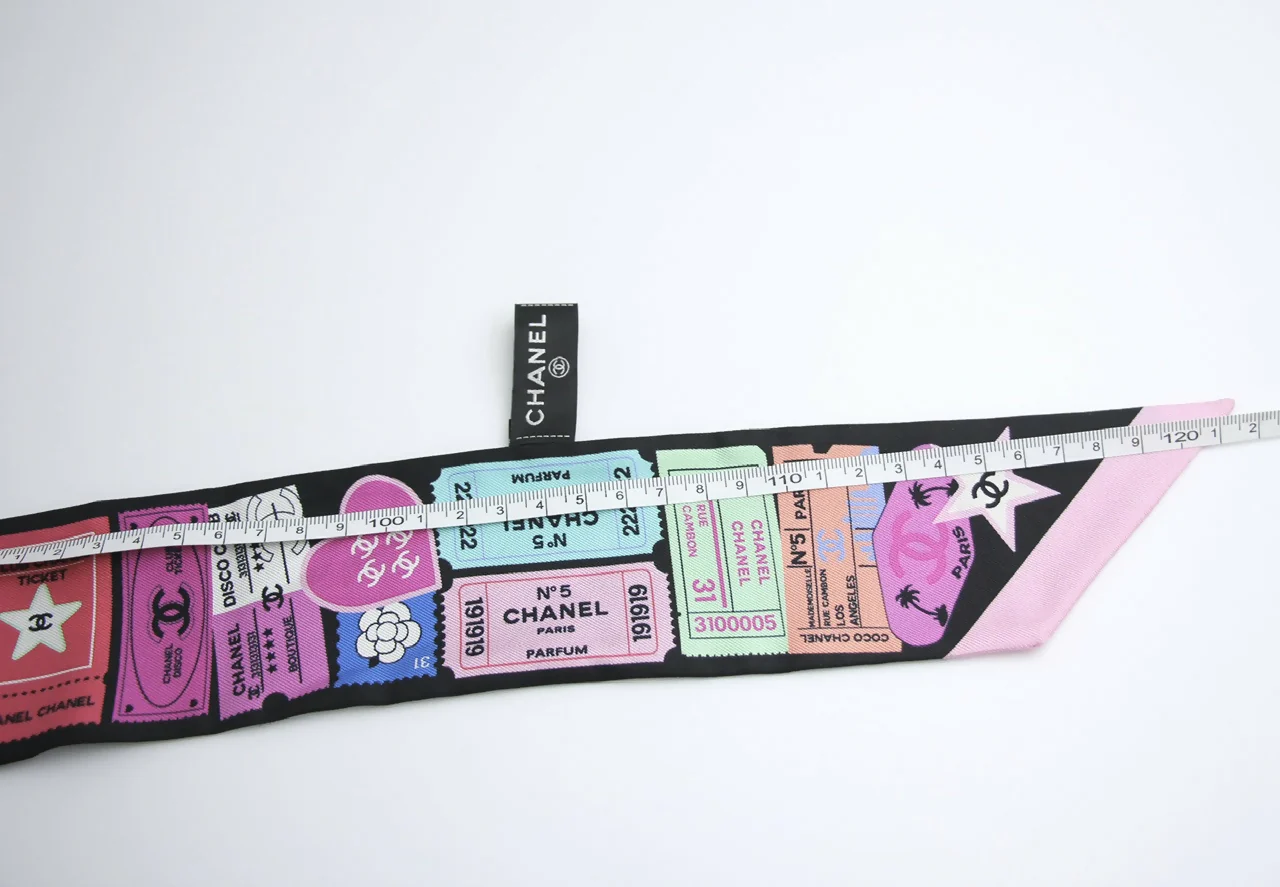 CHANEL 100% Slim Silk Scarf Bandeau Twilly CC Mark Scarf in Multicolour - Image 10