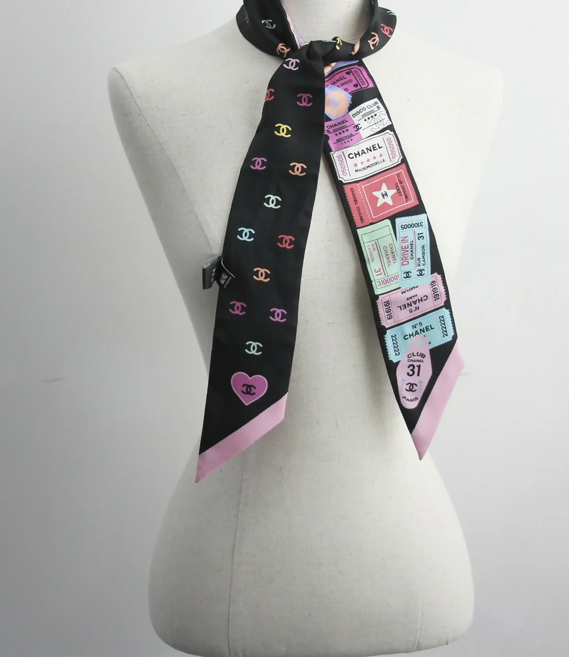 CHANEL 100% Slim Silk Scarf Bandeau Twilly CC Mark Scarf in Multicolour - Image 3