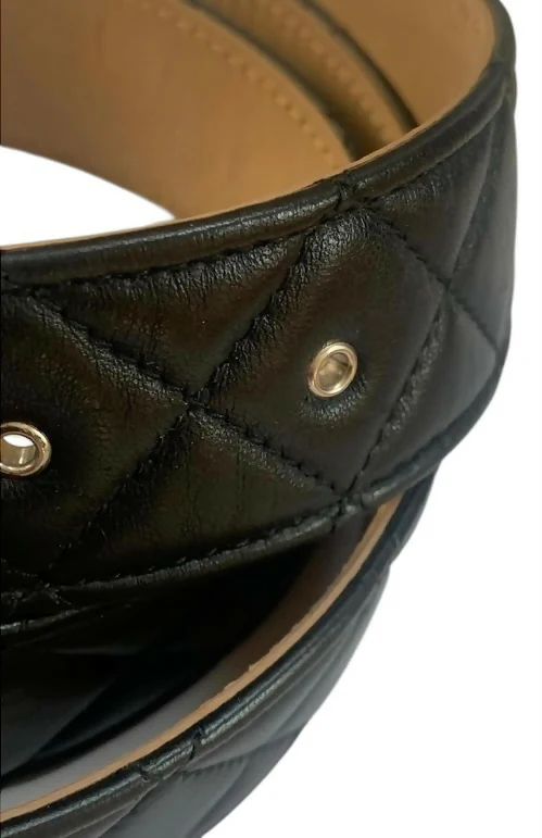 Chanel 10A Black Quilted Lambskin Ruthenium Silver CC Logo Belt 90/36 - Image 7
