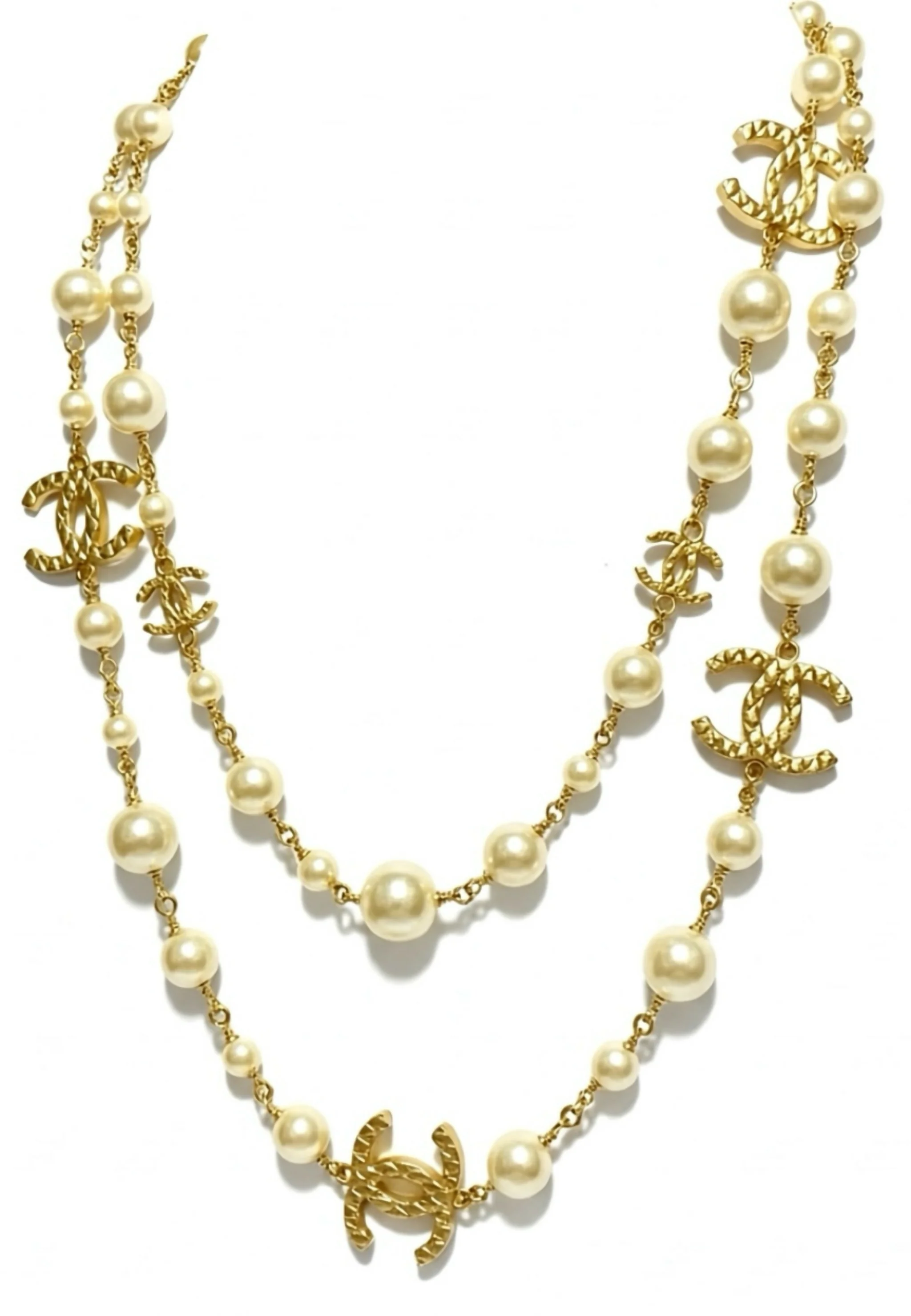 Chanel 10A Shanghai Extra Long 8 CC Logo Pearl Gold Strand Necklace - Image 3