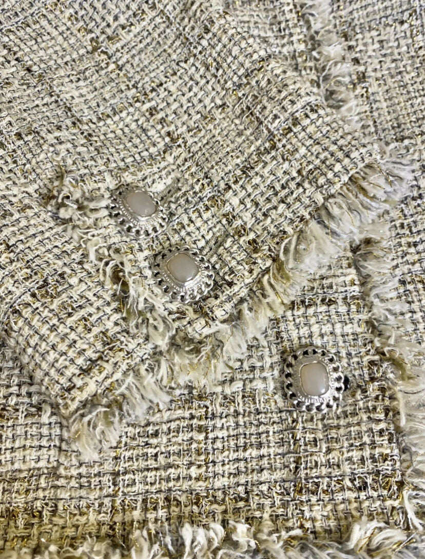 Chanel 10P Fantasy Tweed Beige Metallic Gold Jacket Skirt Suit Set FR 42/44 - Image 5