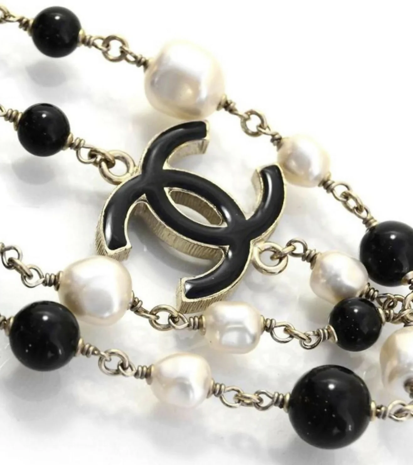 Chanel 12P Classic Long Strand Black White Freshwater Pearl and Bead Necklace GHW - Image 2