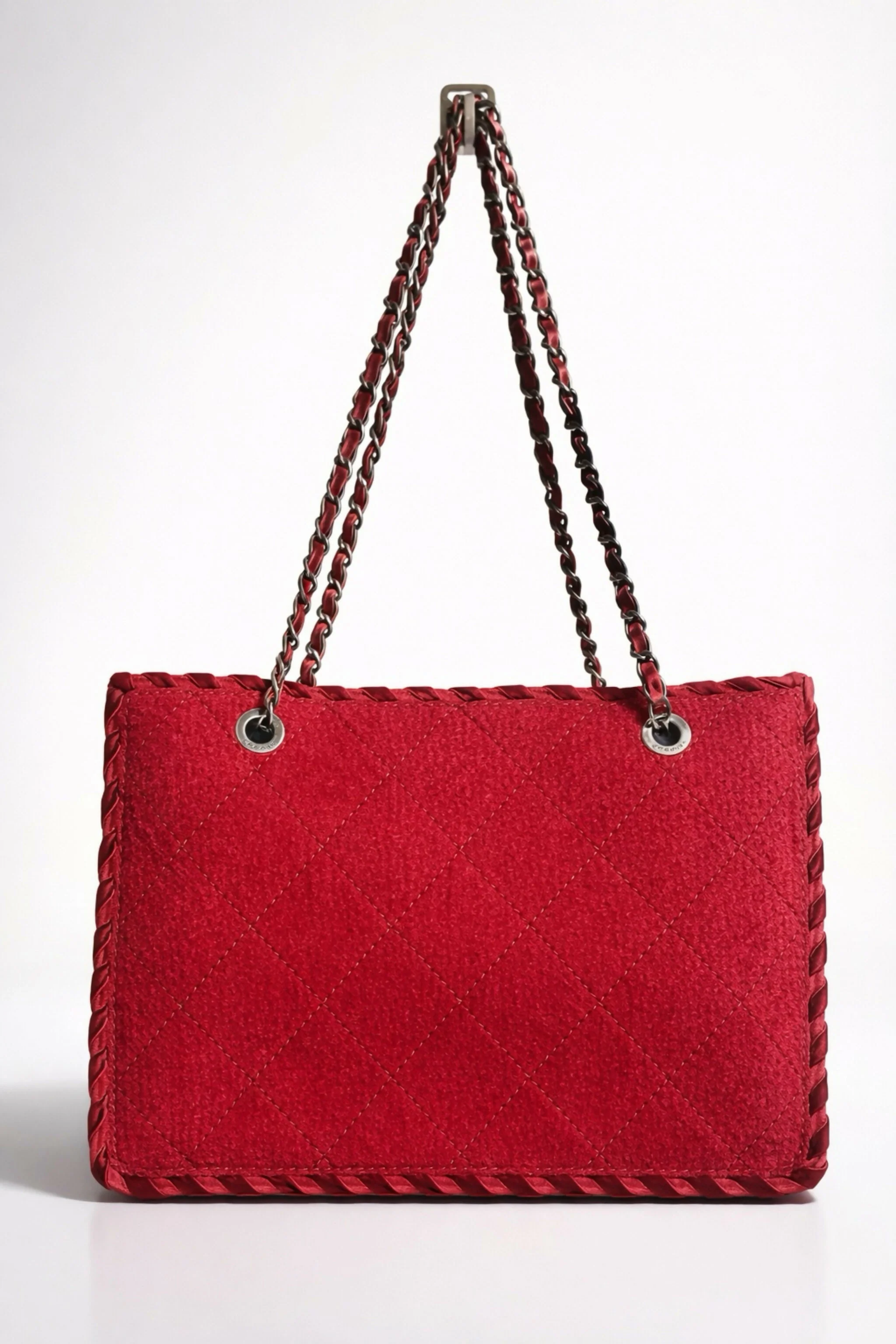 Chanel 13A Edinburgh Red Medium Felt Wool Quilted Timeless Shopping Tote Bag - Image 2