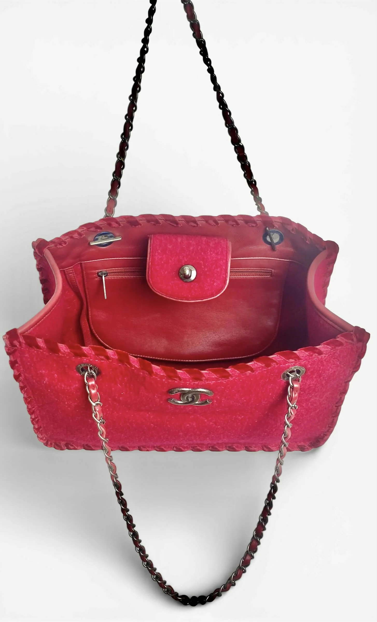 Chanel 13A Edinburgh Red Medium Felt Wool Quilted Timeless Shopping Tote Bag - Image 6