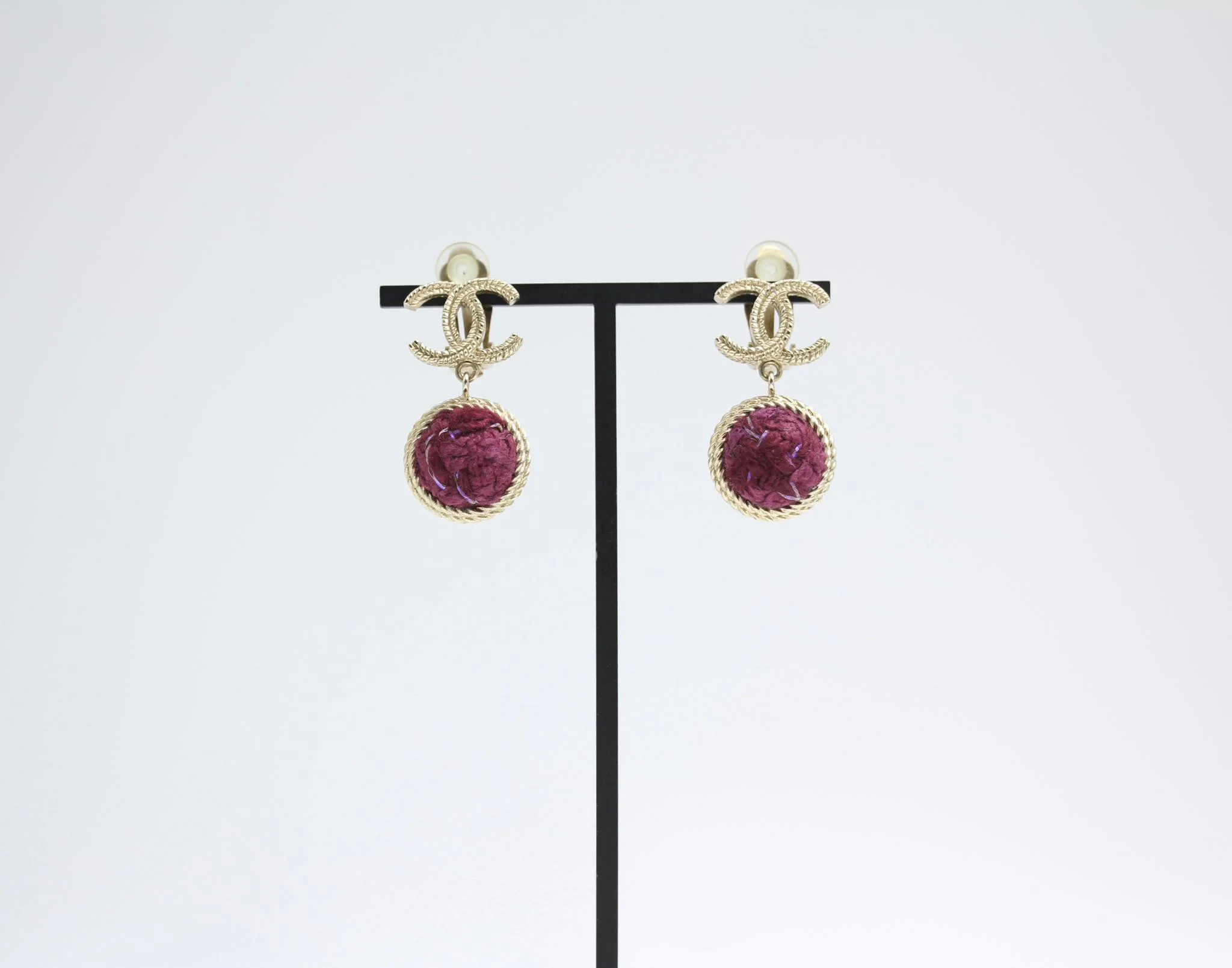Chanel 13A Fabric Purple Bob Earrings - Image 4