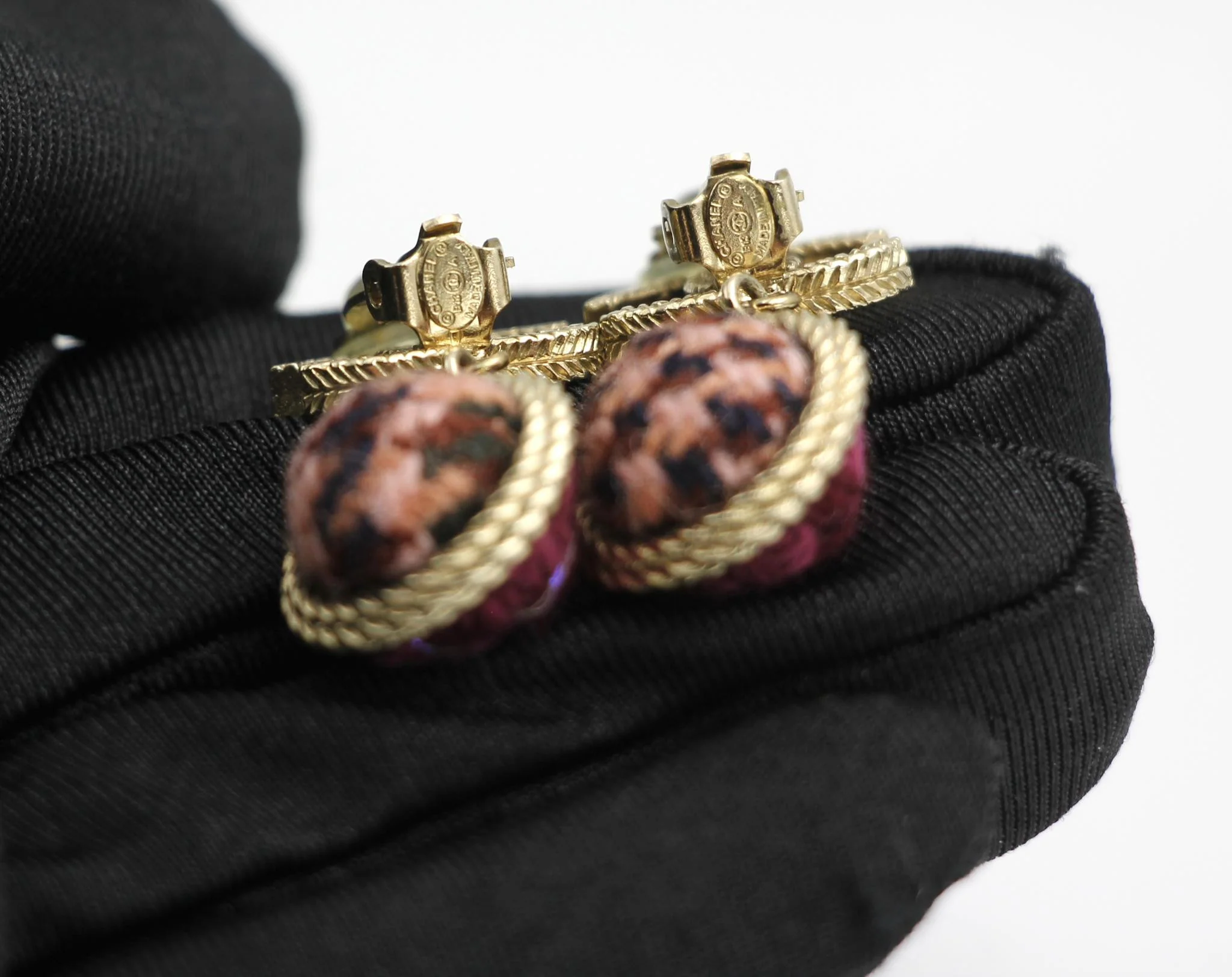 Chanel 13A Fabric Purple Bob Earrings - Image 7