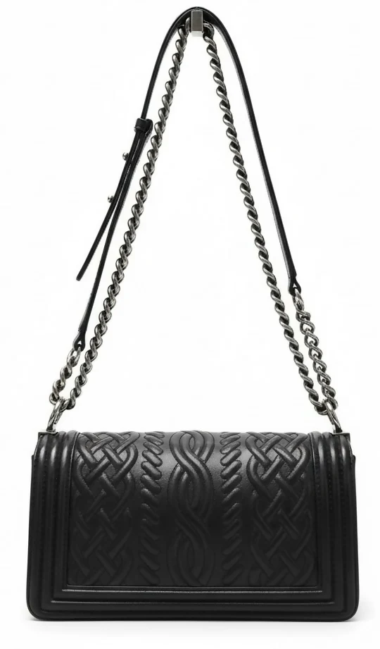 Chanel 13A Paris Edinburgh Black Lambskin Old Medium Embossed Celtic Knot Boy Flap Bag - Image 3