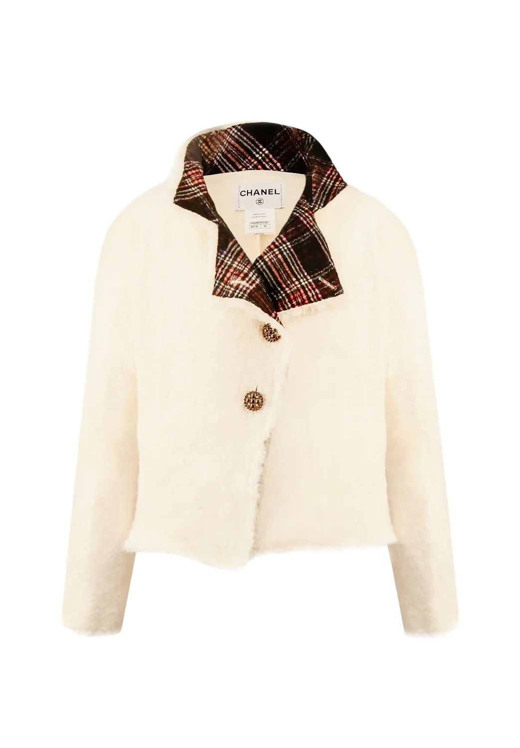 CHANEL 13A PARIS EDINBURGH ECRU TWEED JACKET GRIPOIX BUTTONS FR 44 - Image 2