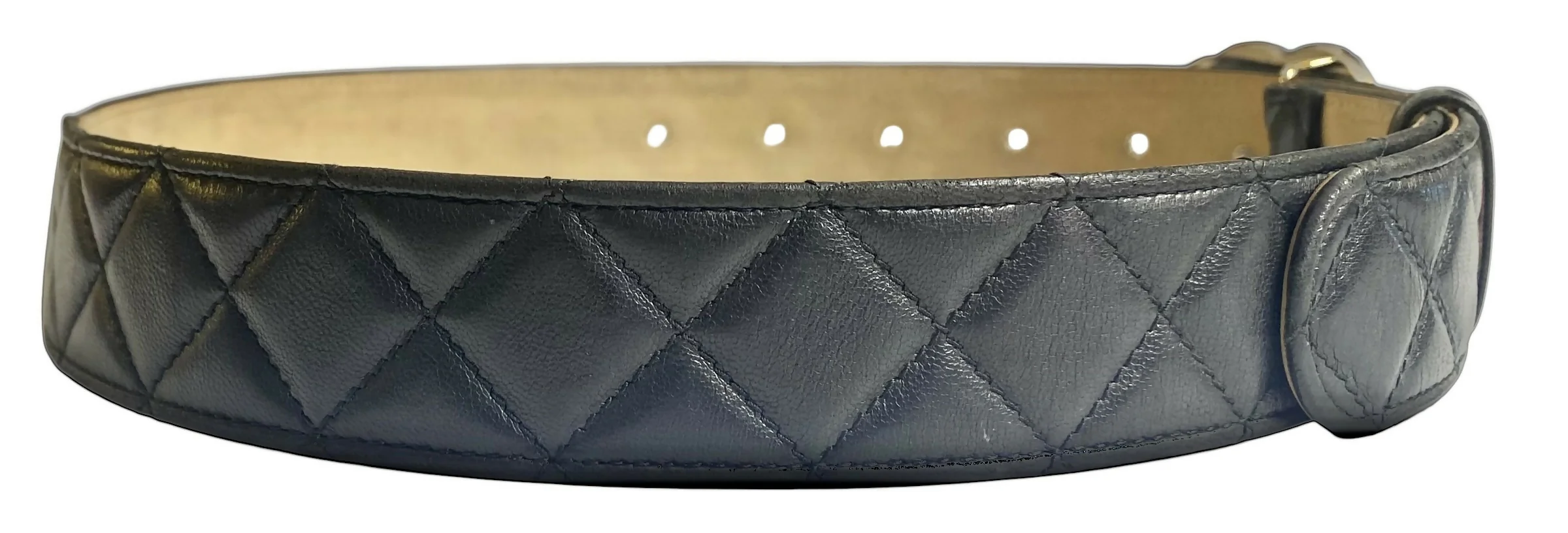 Chanel 14A Black Quilted Lambskin Silver CC Logo Belt 80/32 - Image 6