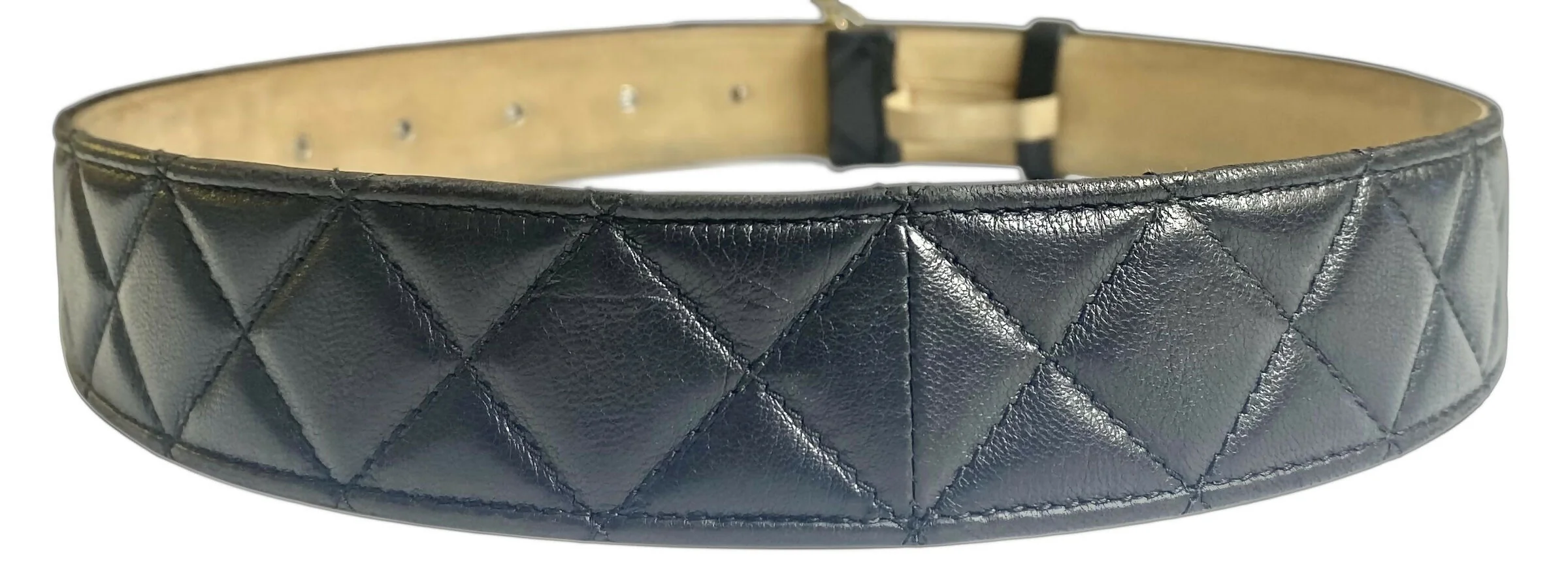 Chanel 14A Black Quilted Lambskin Silver CC Logo Belt 80/32 - Image 7