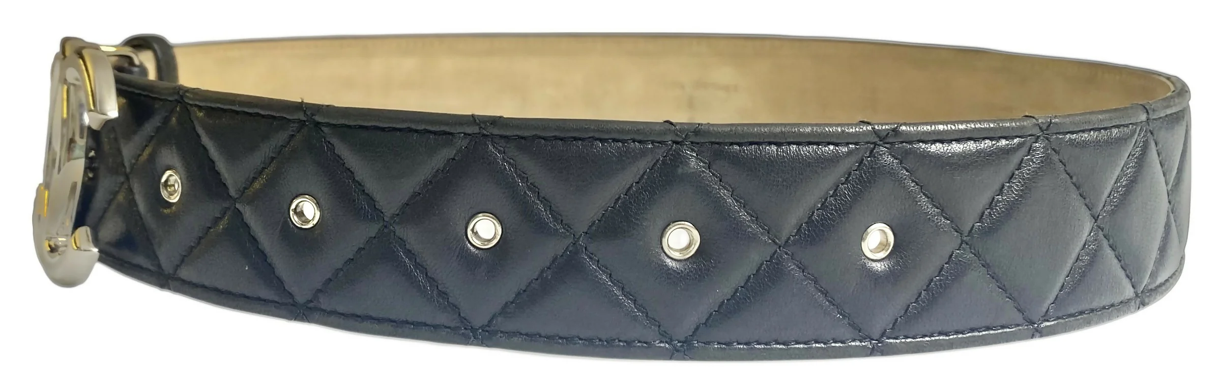 Chanel 14A Black Quilted Lambskin Silver CC Logo Belt 80/32 - Image 8
