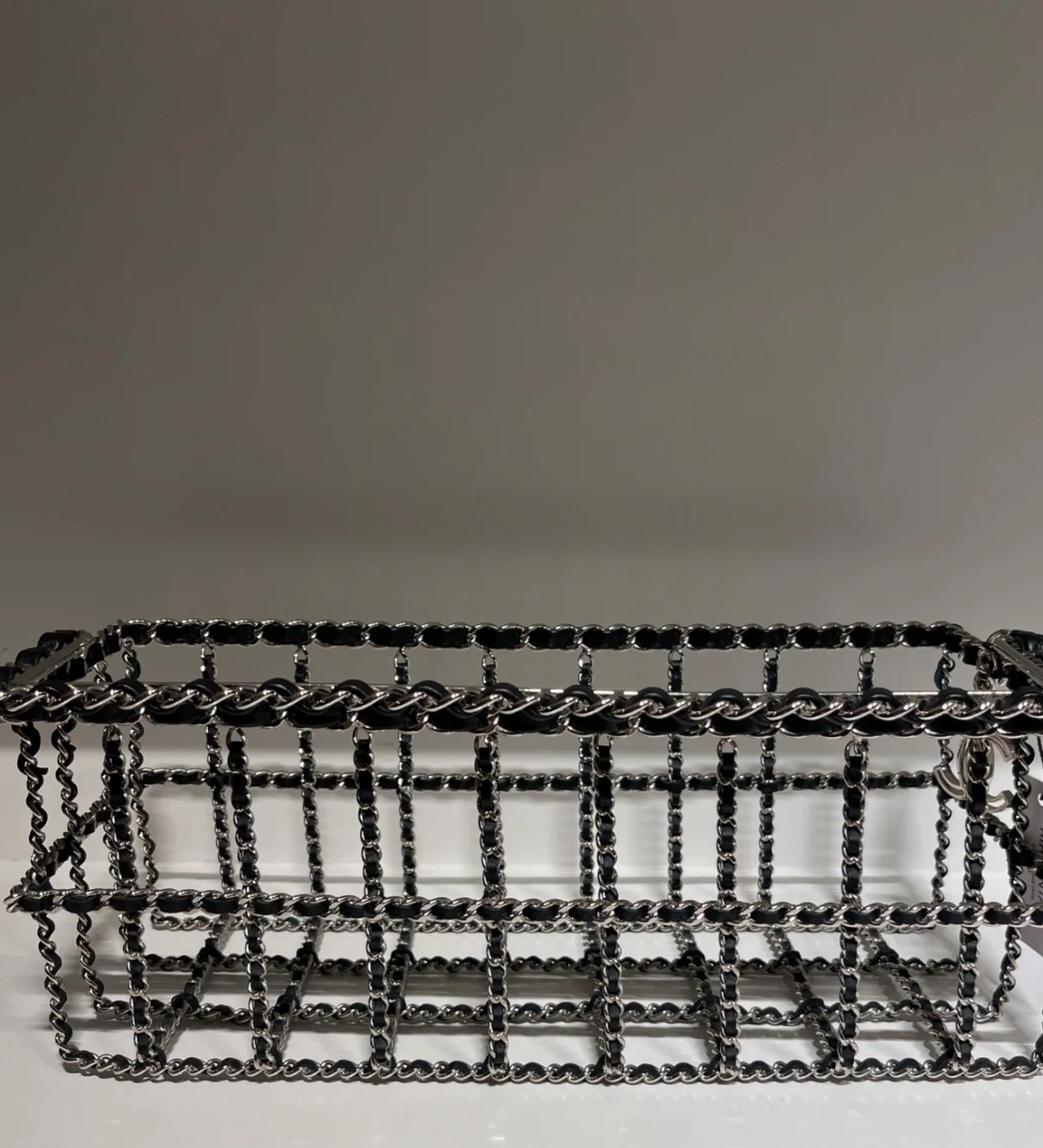 Chanel 14K Black Leather Chain-Threaded Supermarket Shopping Basket Bag - Image 3