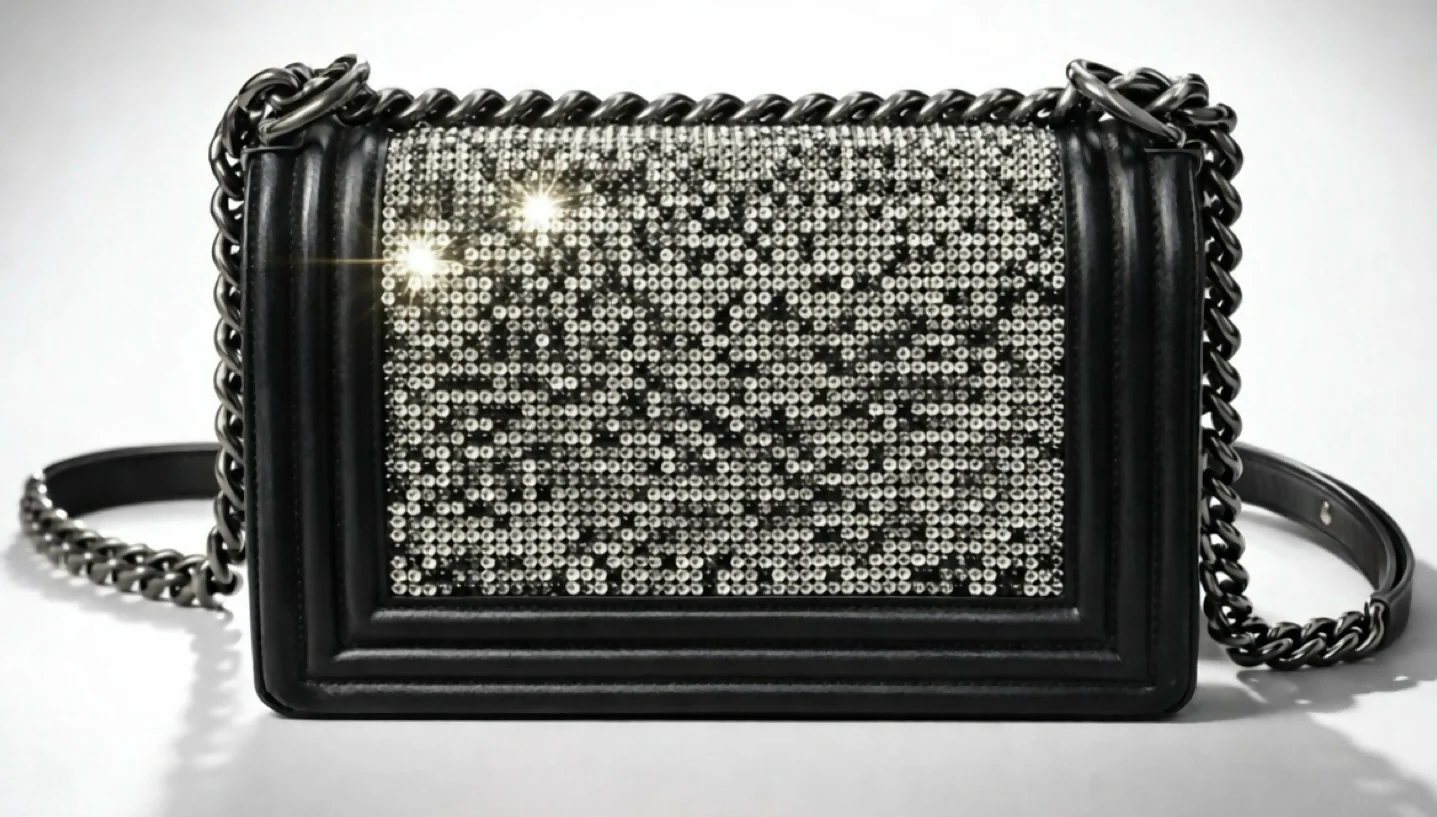 Chanel 14P Swarovski Crystals Small Black Leather Boy Bag - Image 6