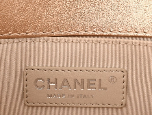 Chanel 15C Paris Dubai Rose Gold Metallic Calfskin Perforated Small Boy Flap Bag - Image 9