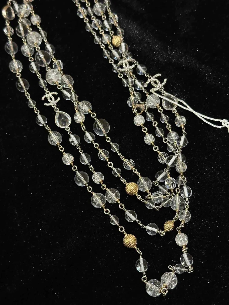 Chanel 15k transparent glass pearl necklace - Image 2