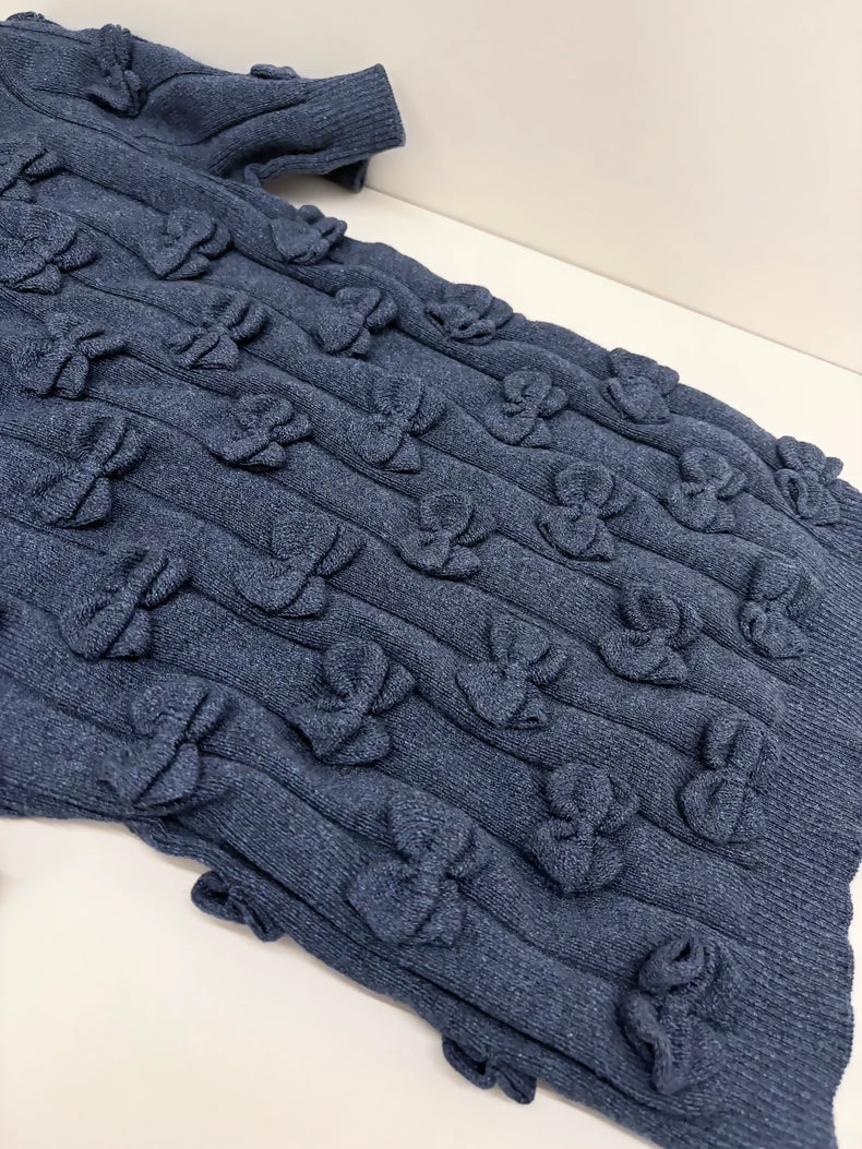 Chanel 15P Navy Blue Cashmere T-Shirt with Bows - Image 5