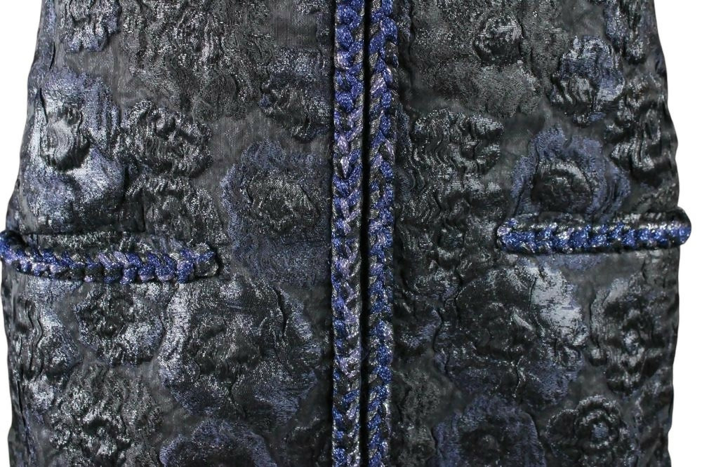 Chanel 16A Paris Rome Black Navy Metallic Camellia Jacquard Braid Long Coat Jacket FR 38 - Image 8