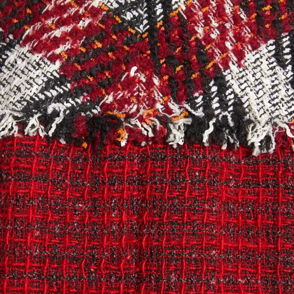 Chanel 16A Runway Burgundy Plaid Tweed Fringe Jacket FR 40 - Image 6