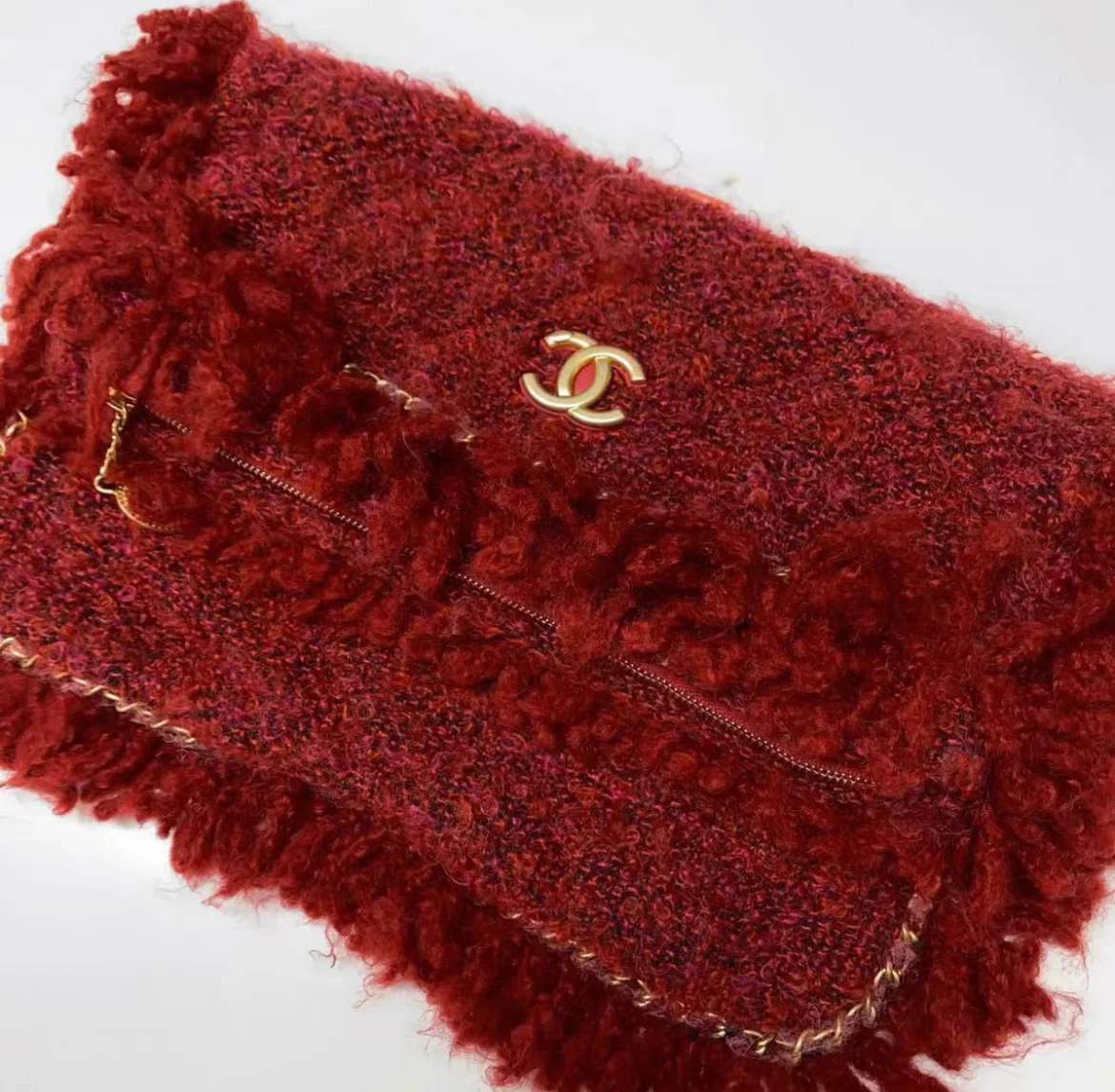 Chanel 17 Red tweed Clutch Evening Bag - Image 2