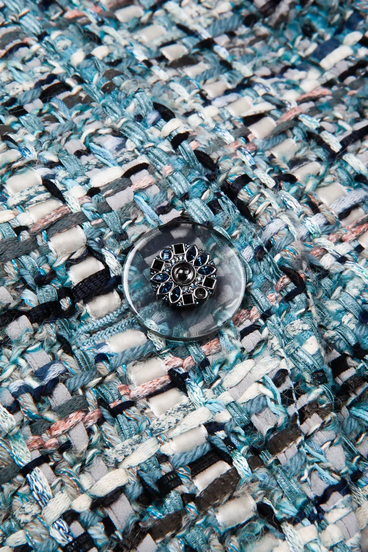 Chanel 17A Paris-Cosmopolite Blue Fantasy Tweed Fringe Jacket FR 44 - Image 3