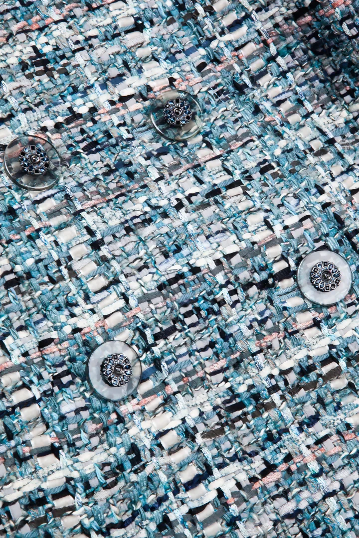 Chanel 17A Paris-Cosmopolite Blue Fantasy Tweed Fringe Jacket FR 44 - Image 4