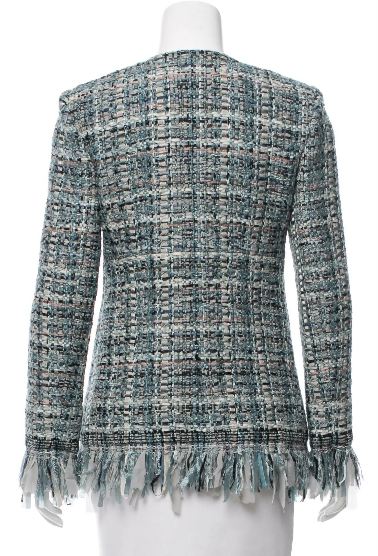 Chanel 17A Paris-Cosmopolite Blue Fantasy Tweed Fringe Jacket FR 44 - Image 9