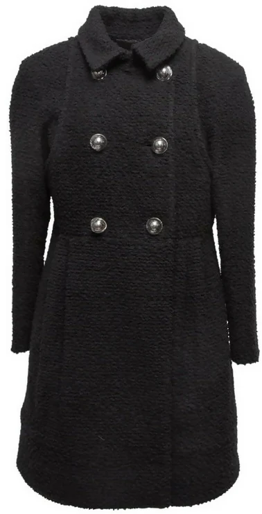 Chanel 17A Space Station Black Boucle Wool Double Breast Long Wool Coat FR 38 - Image 2