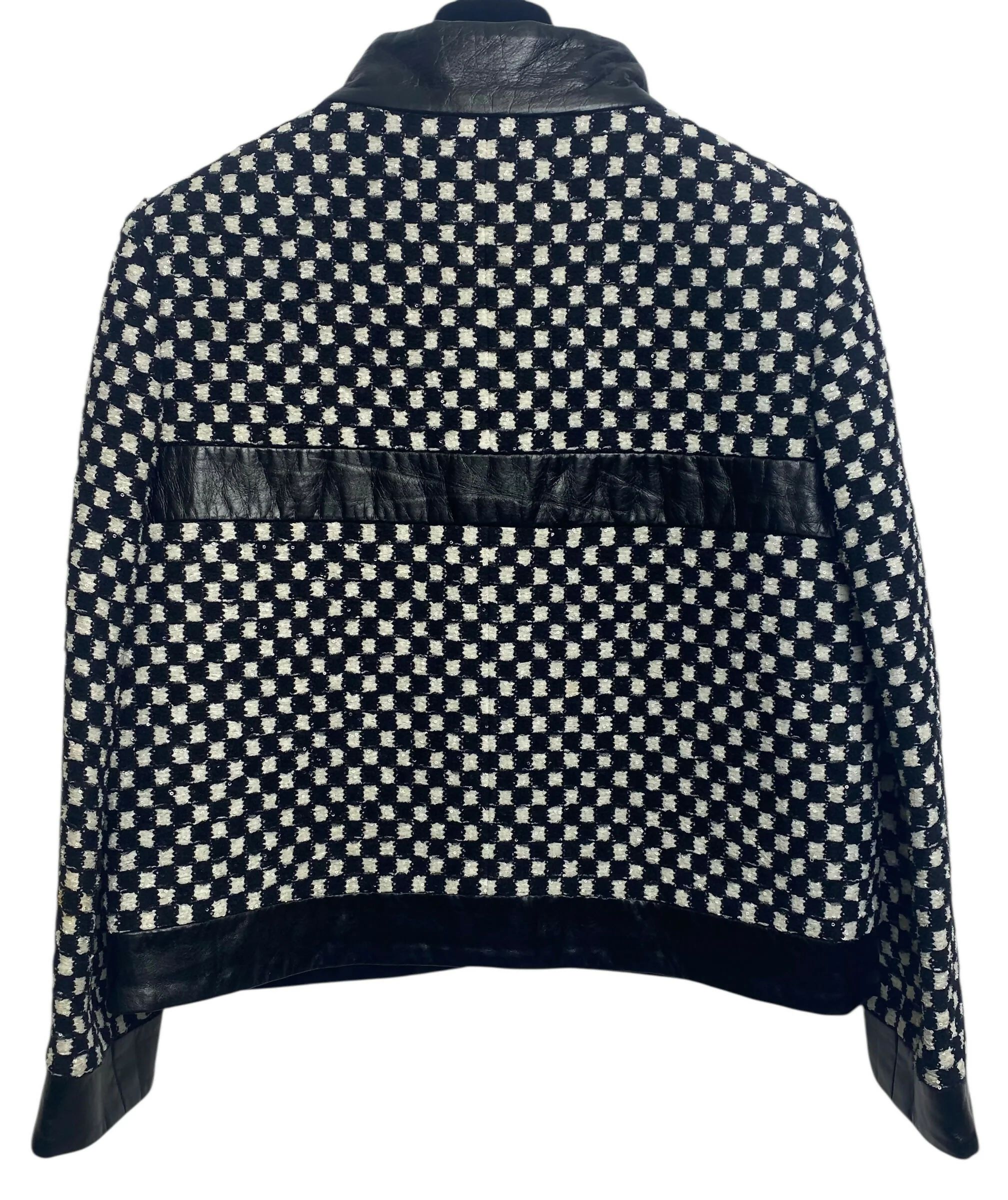 Chanel 17B Metropolitan Checker Sequin Leather Trim Zip Up Jacket FR 42 - Image 3
