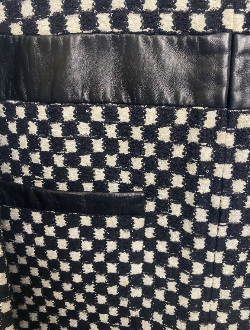 Chanel 17B Metropolitan Checker Sequin Leather Trim Zip Up Jacket FR 42 - Image 6
