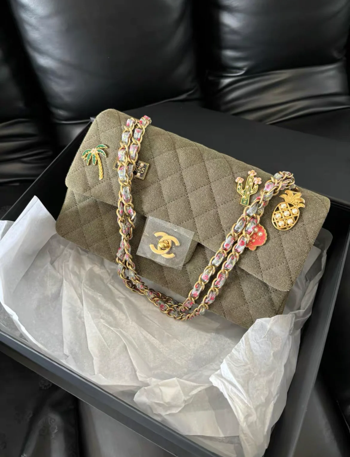 CHANEL 17C COCO CUBA KHAKI MEDIUM CLASSIC DOUBLE FLAP BAG GHW - Image 2