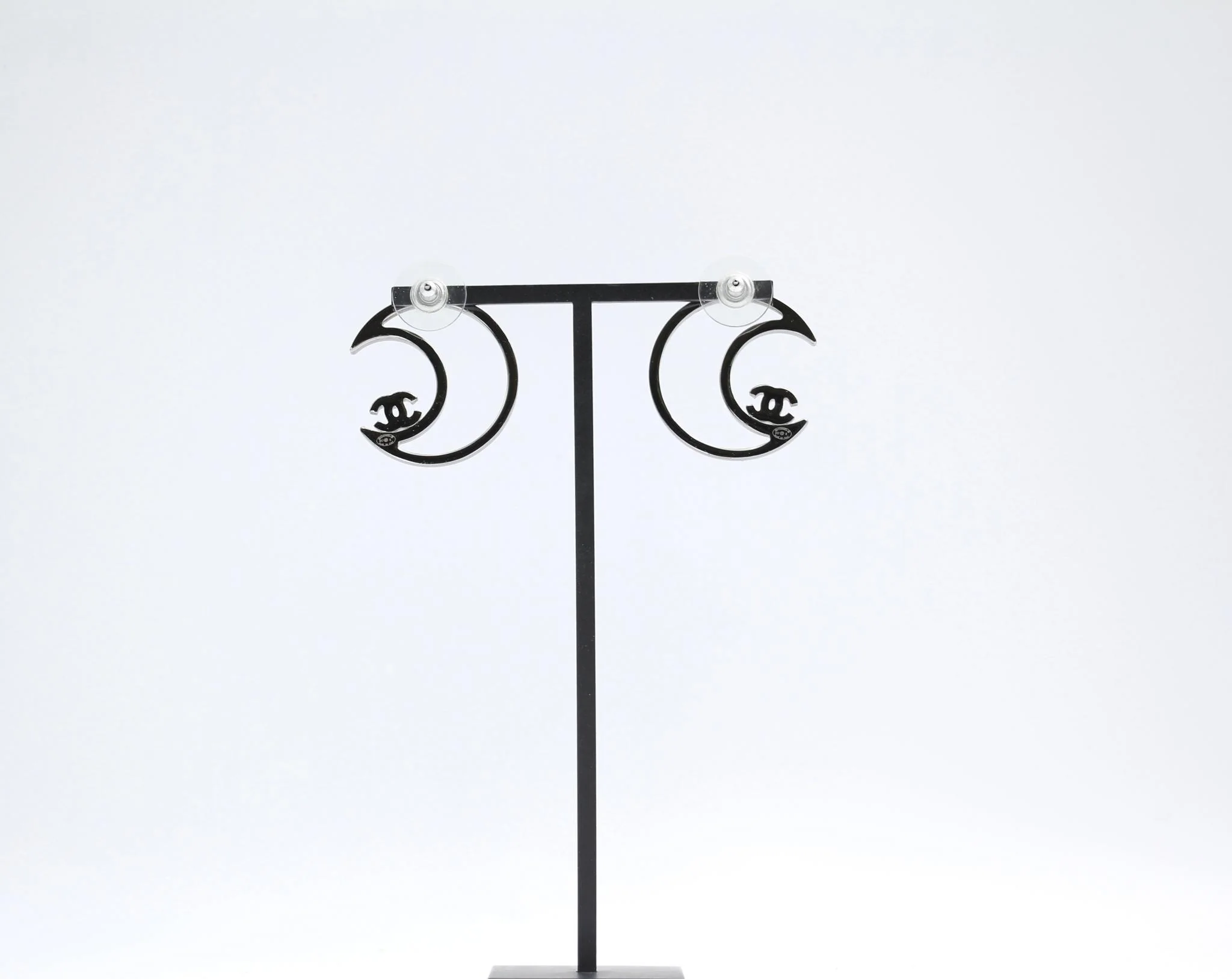 Chanel 17K Rhinestone Moon Silver Earrings - Image 11