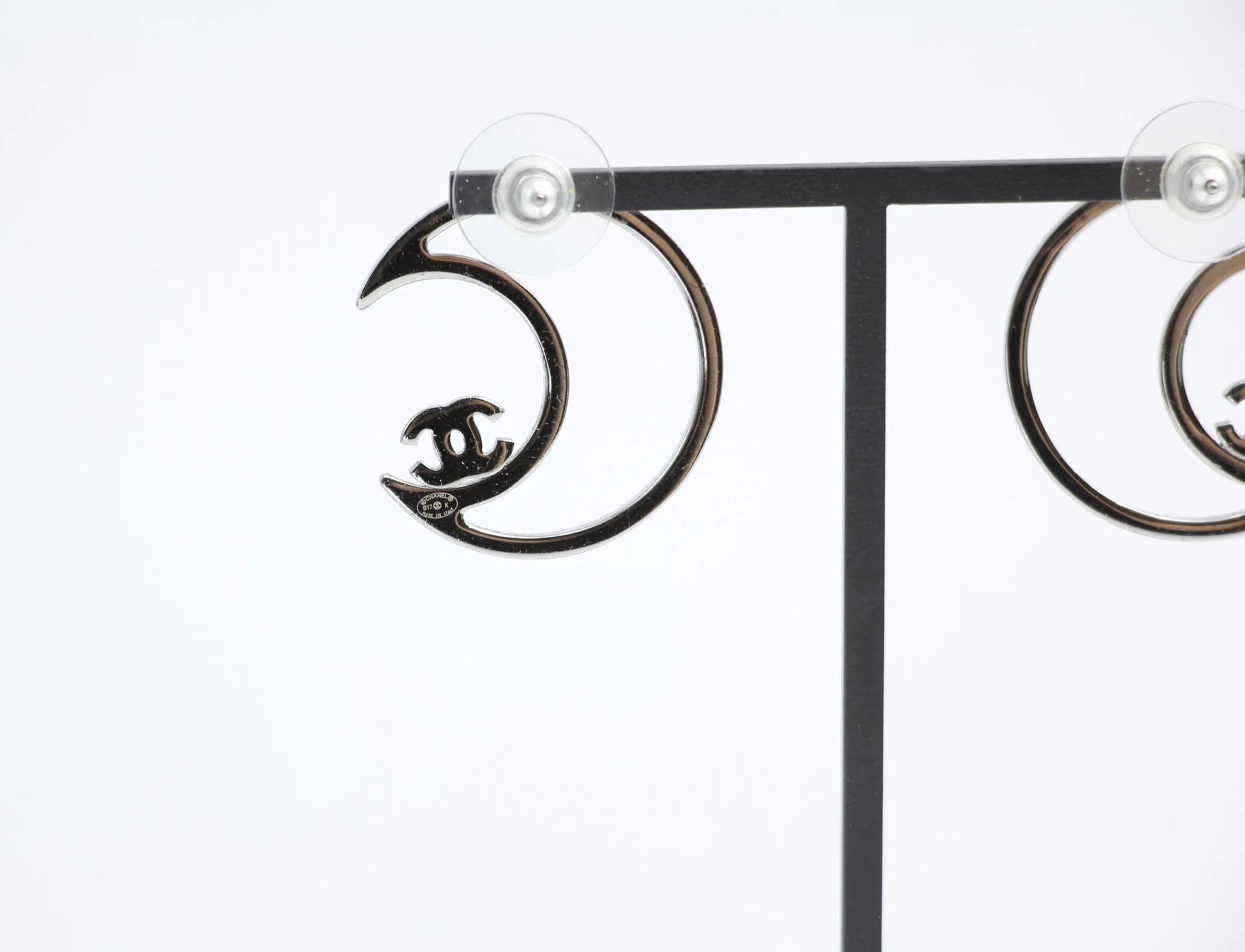 Chanel 17K Rhinestone Moon Silver Earrings - Image 7